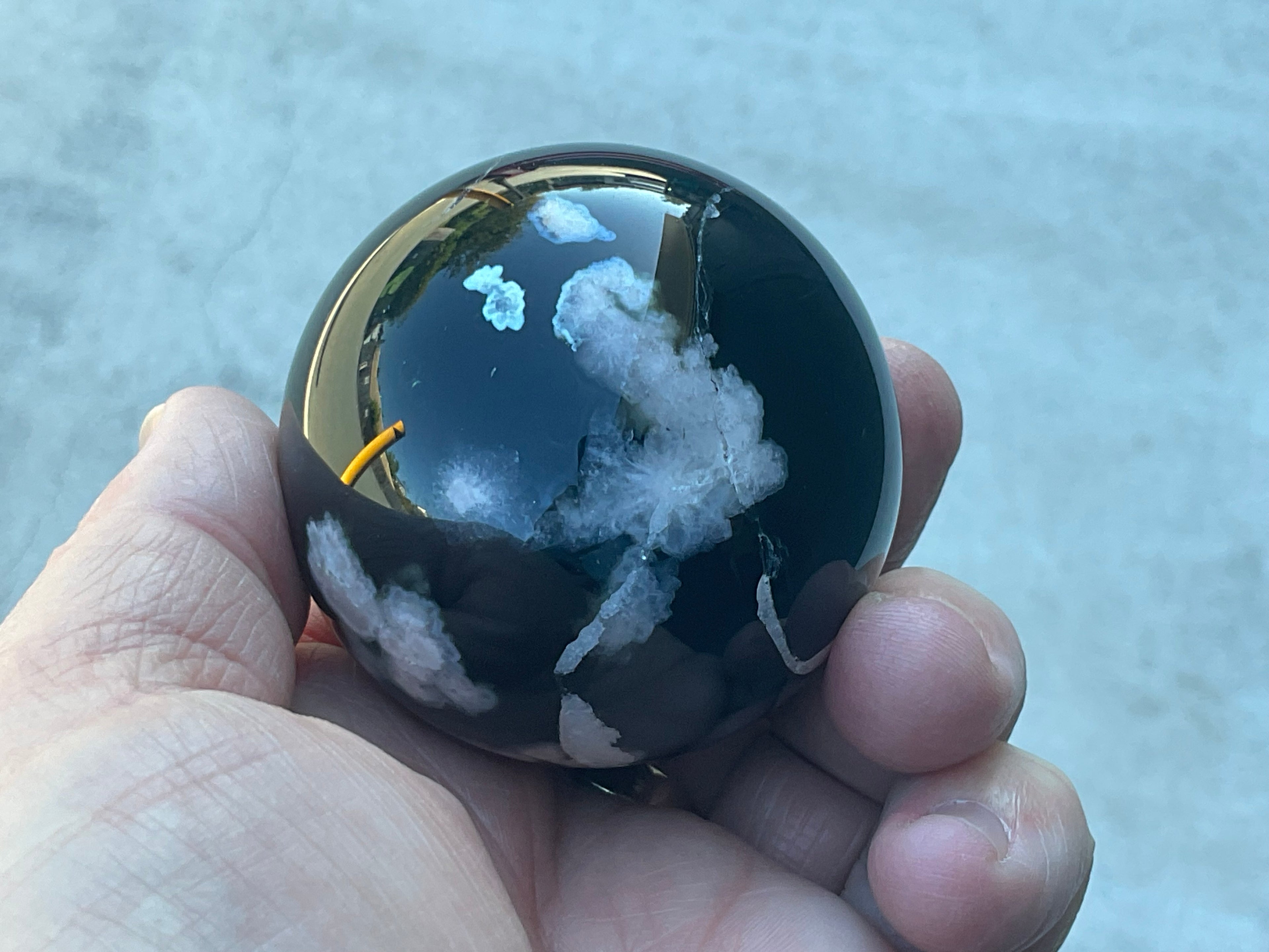 238g Black Flower Agate Sphere 6B
