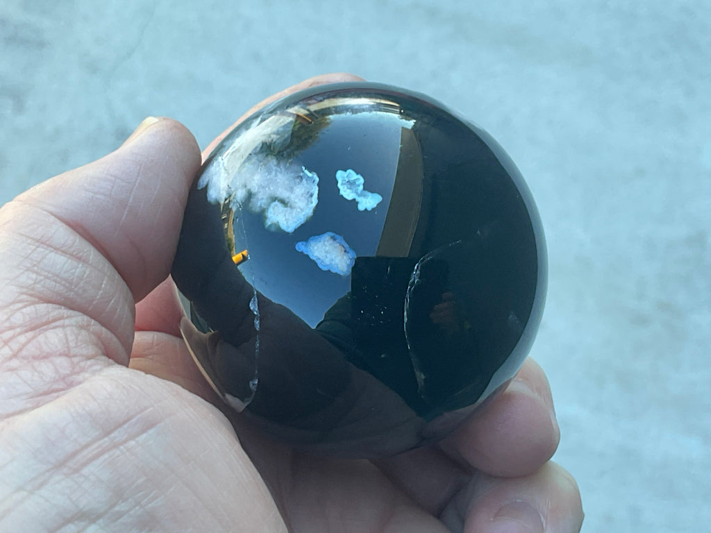 238g Black Flower Agate Sphere 6B