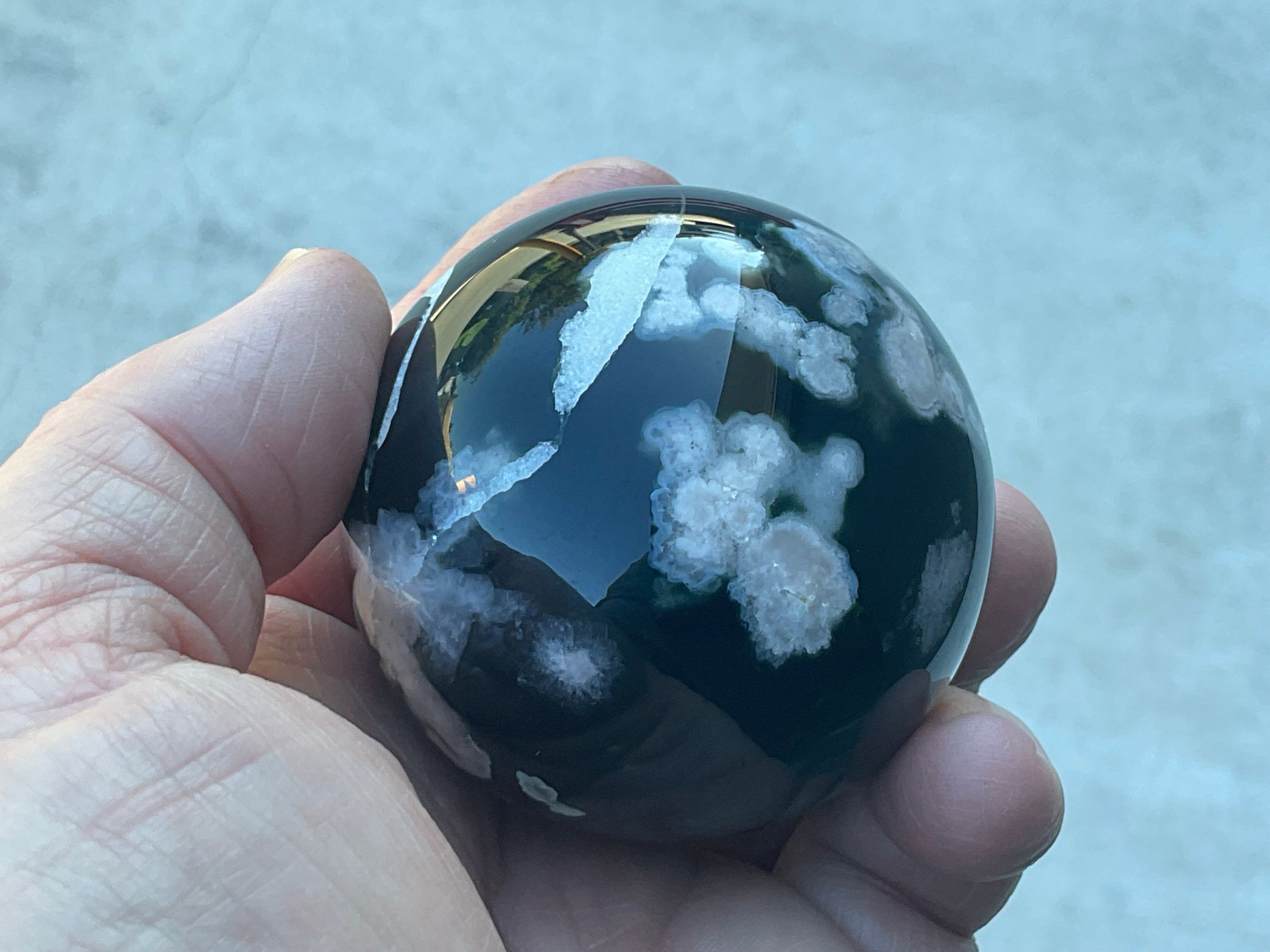 238g Black Flower Agate Sphere 6B