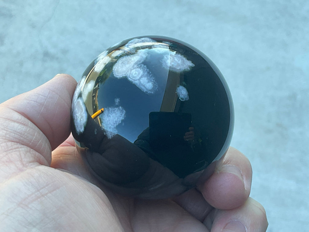 238g Black Flower Agate Sphere 6B