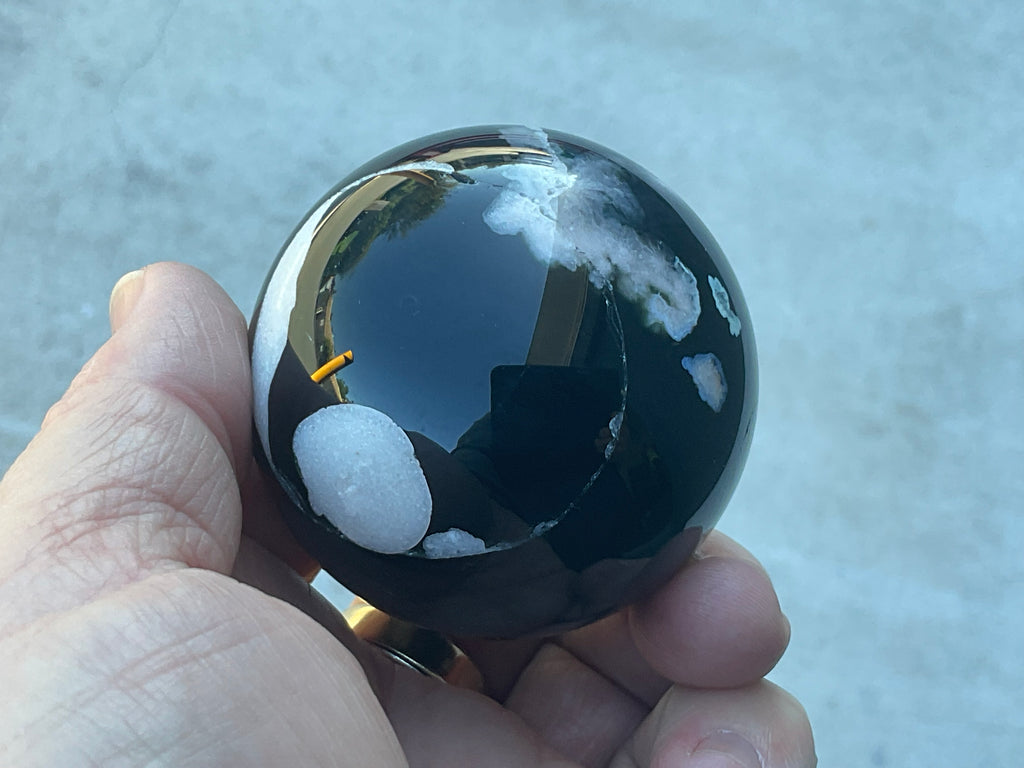 238g Black Flower Agate Sphere 6B