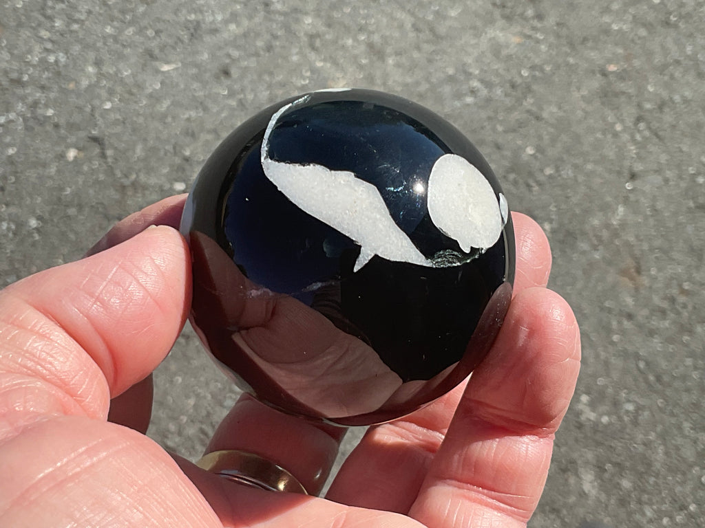 238g Black Flower Agate Sphere 6B