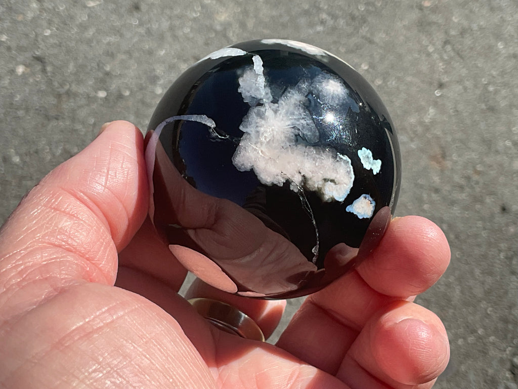 238g Black Flower Agate Sphere 6B
