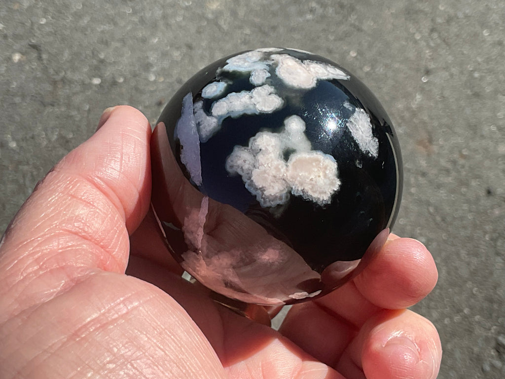 238g Black Flower Agate Sphere 6B