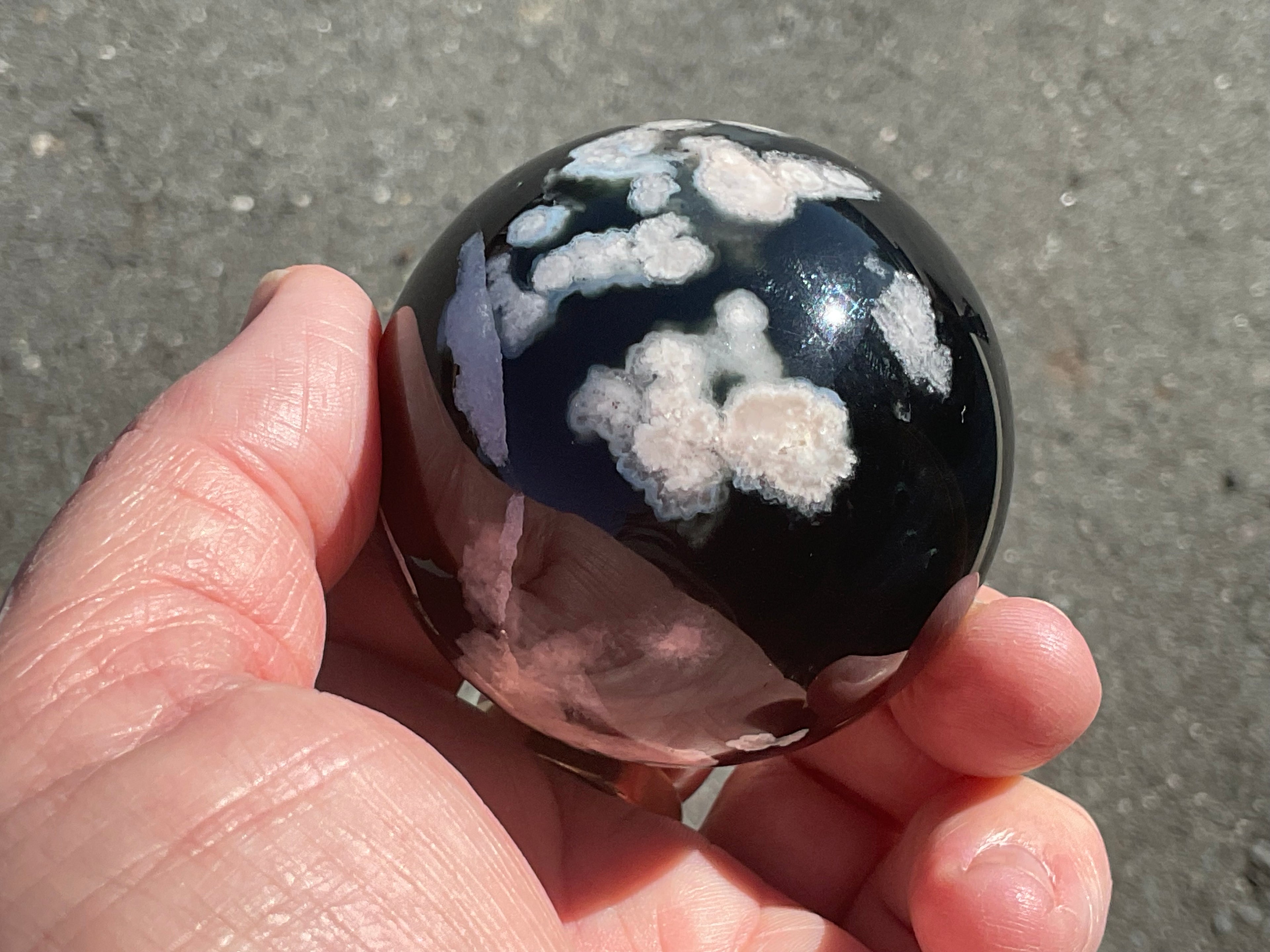 238g Black Flower Agate Sphere 6B
