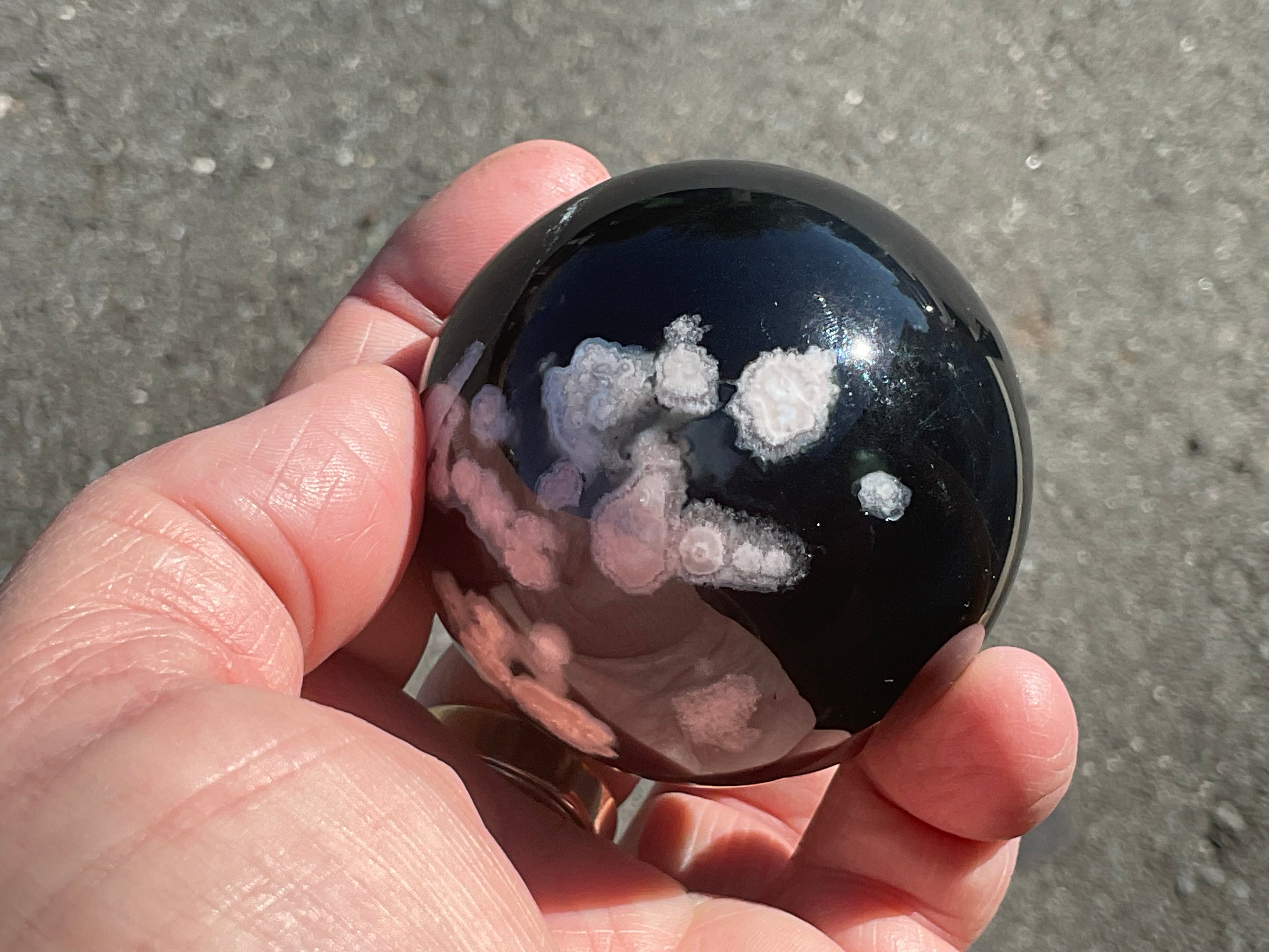 238g Black Flower Agate Sphere 6B
