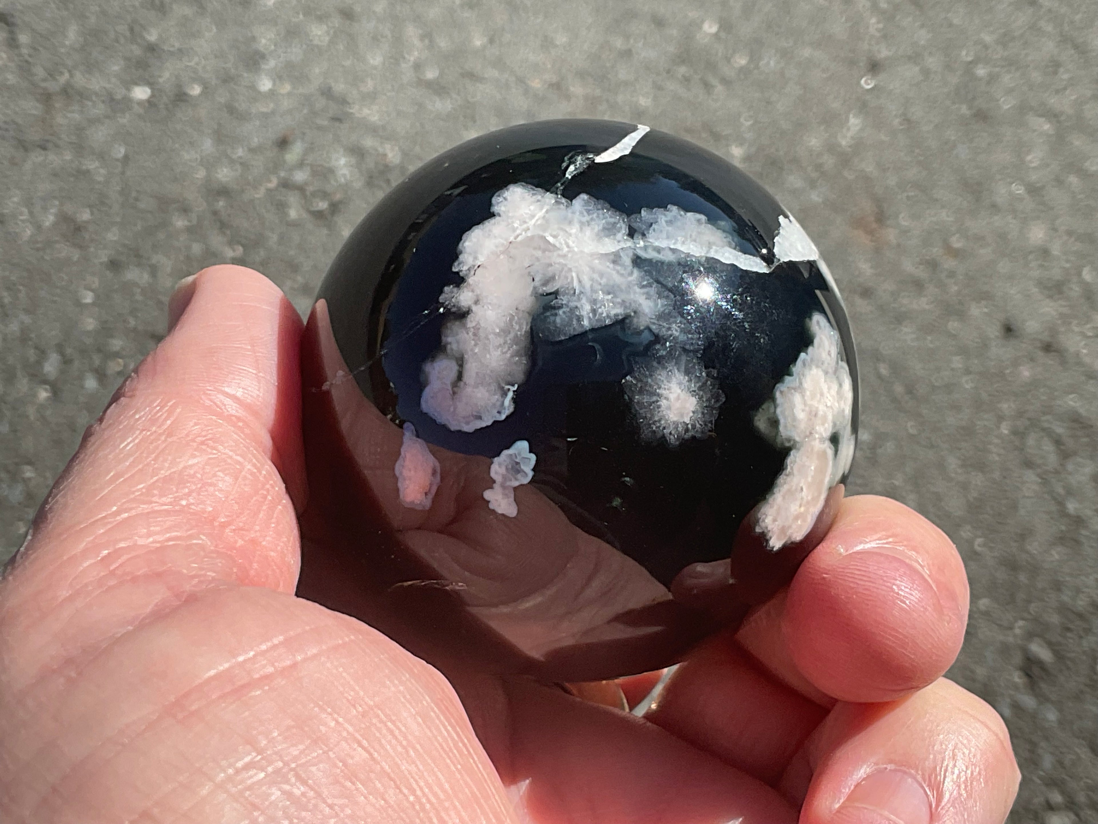 238g Black Flower Agate Sphere 6B