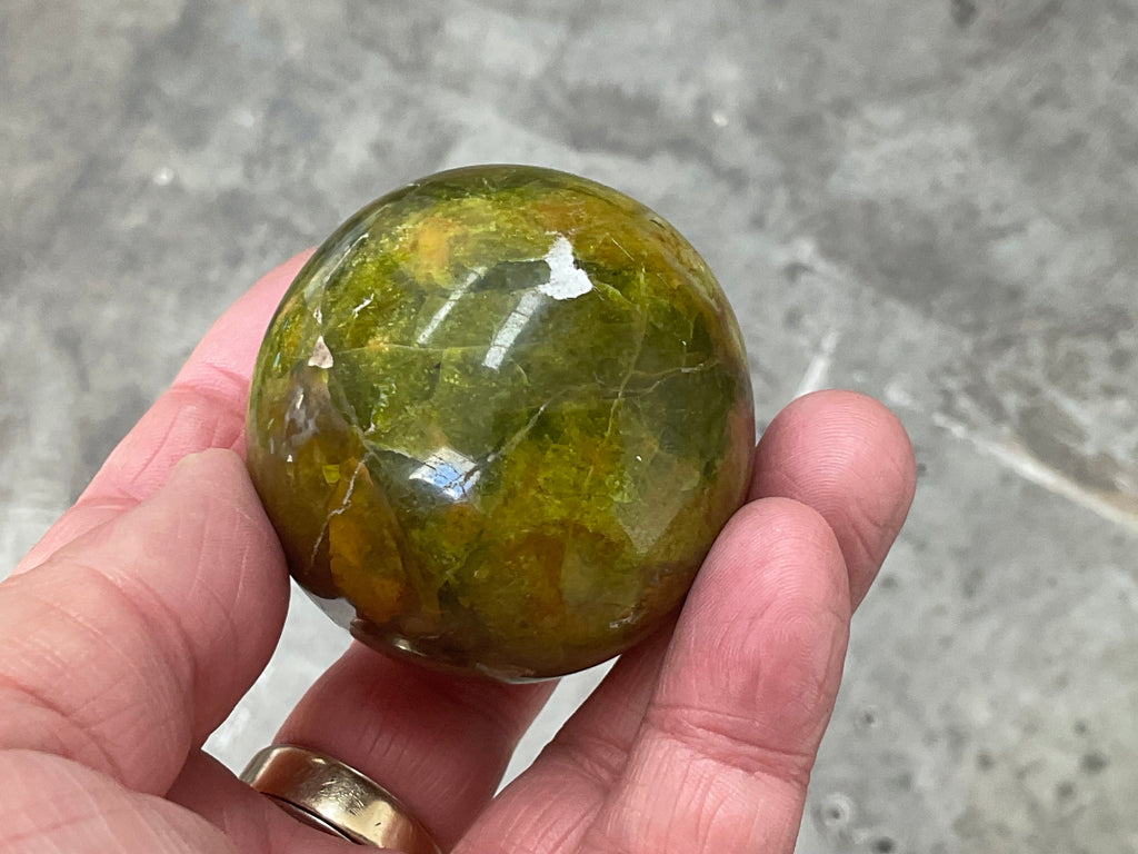 159g Green Common Opal Sphere 1A (imperfect)