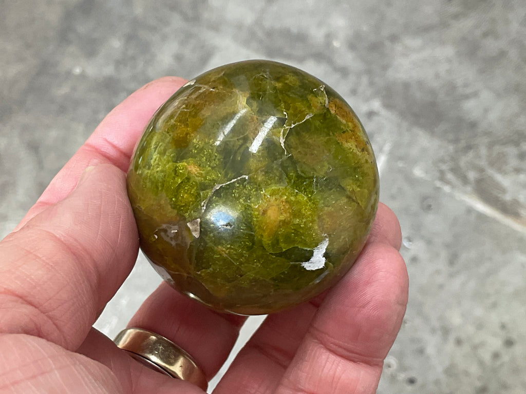159g Green Common Opal Sphere 1A (imperfect)