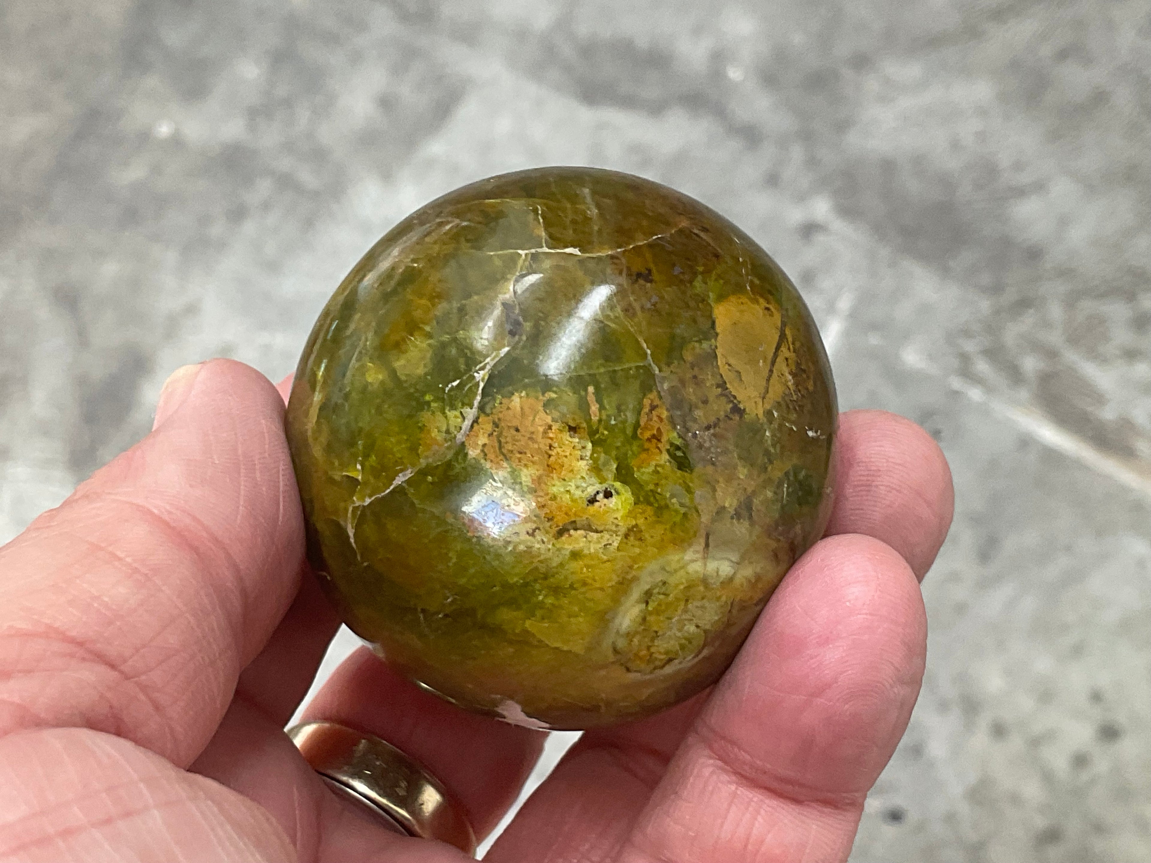 159g Green Common Opal Sphere 1A (imperfect)