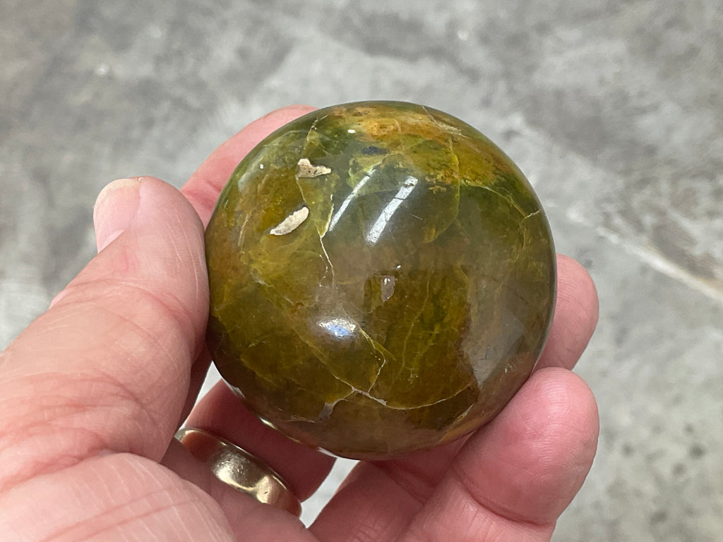 159g Green Common Opal Sphere 1A (imperfect)