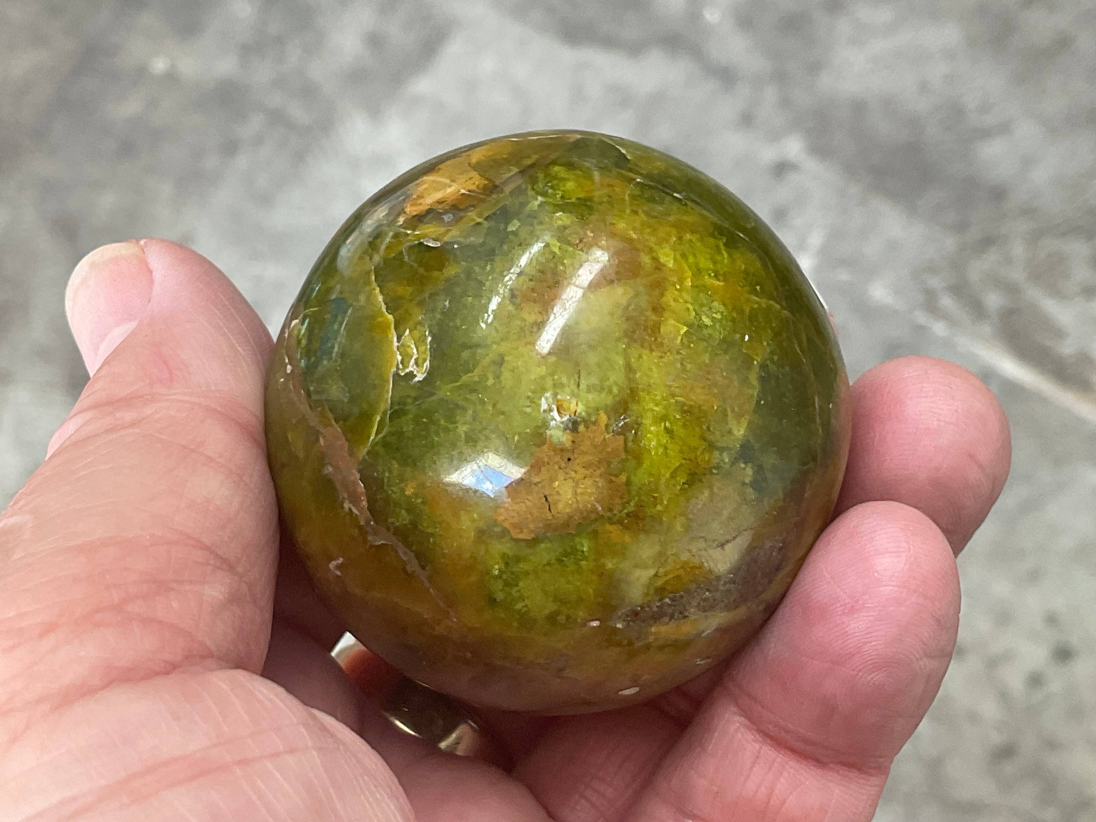 159g Green Common Opal Sphere 1A (imperfect)