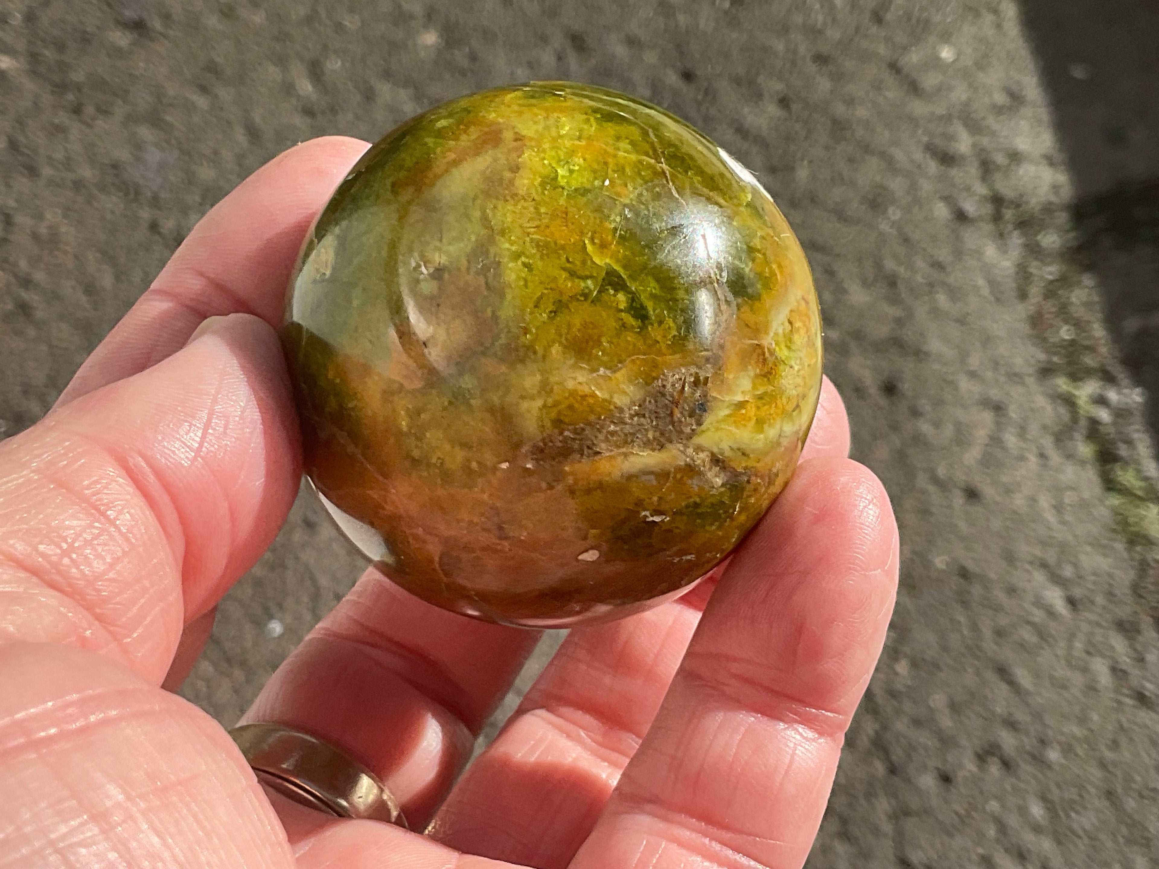 159g Green Common Opal Sphere 1A (imperfect)