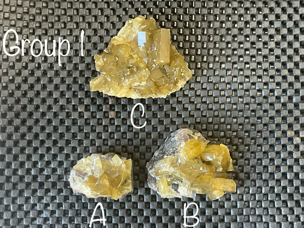 40g Tabular Golden Baryte on Botryoidal Fluorite Specimen 1A from Jiangxi