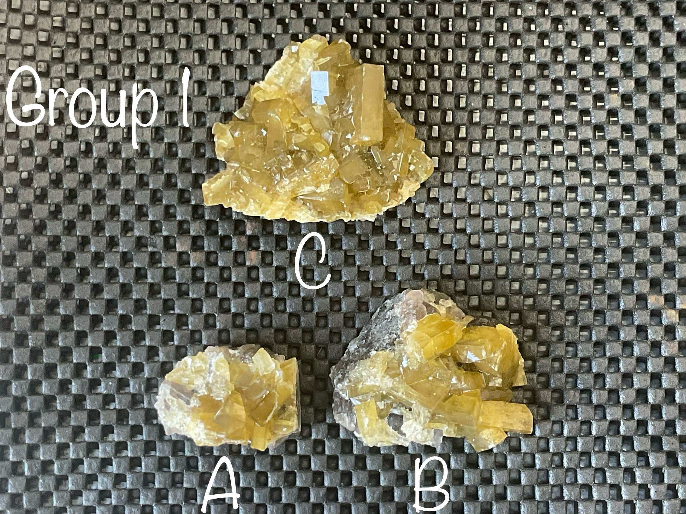 40g Tabular Golden Baryte on Botryoidal Fluorite Specimen 1A from Jiangxi