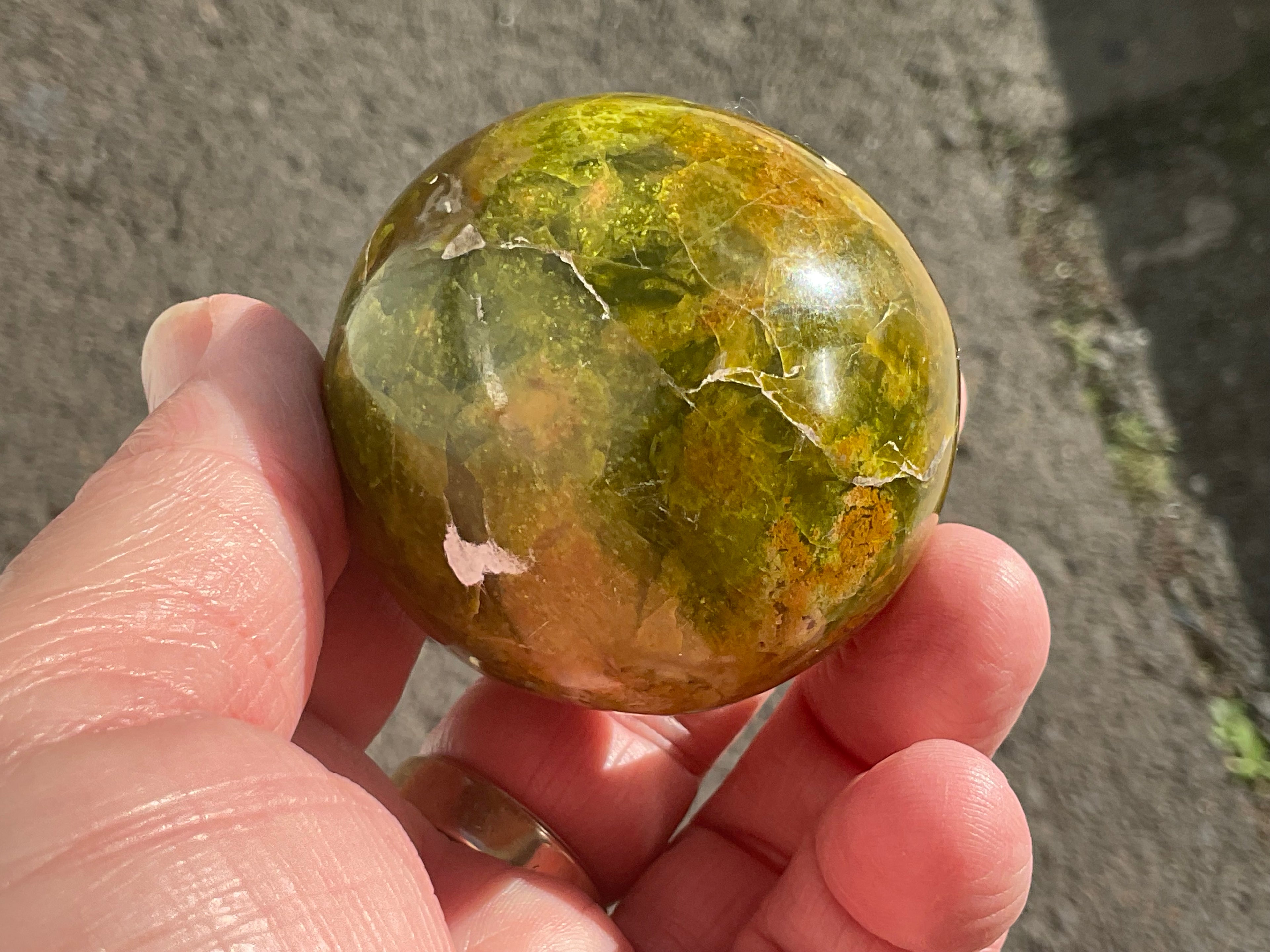 159g Green Common Opal Sphere 1A (imperfect)