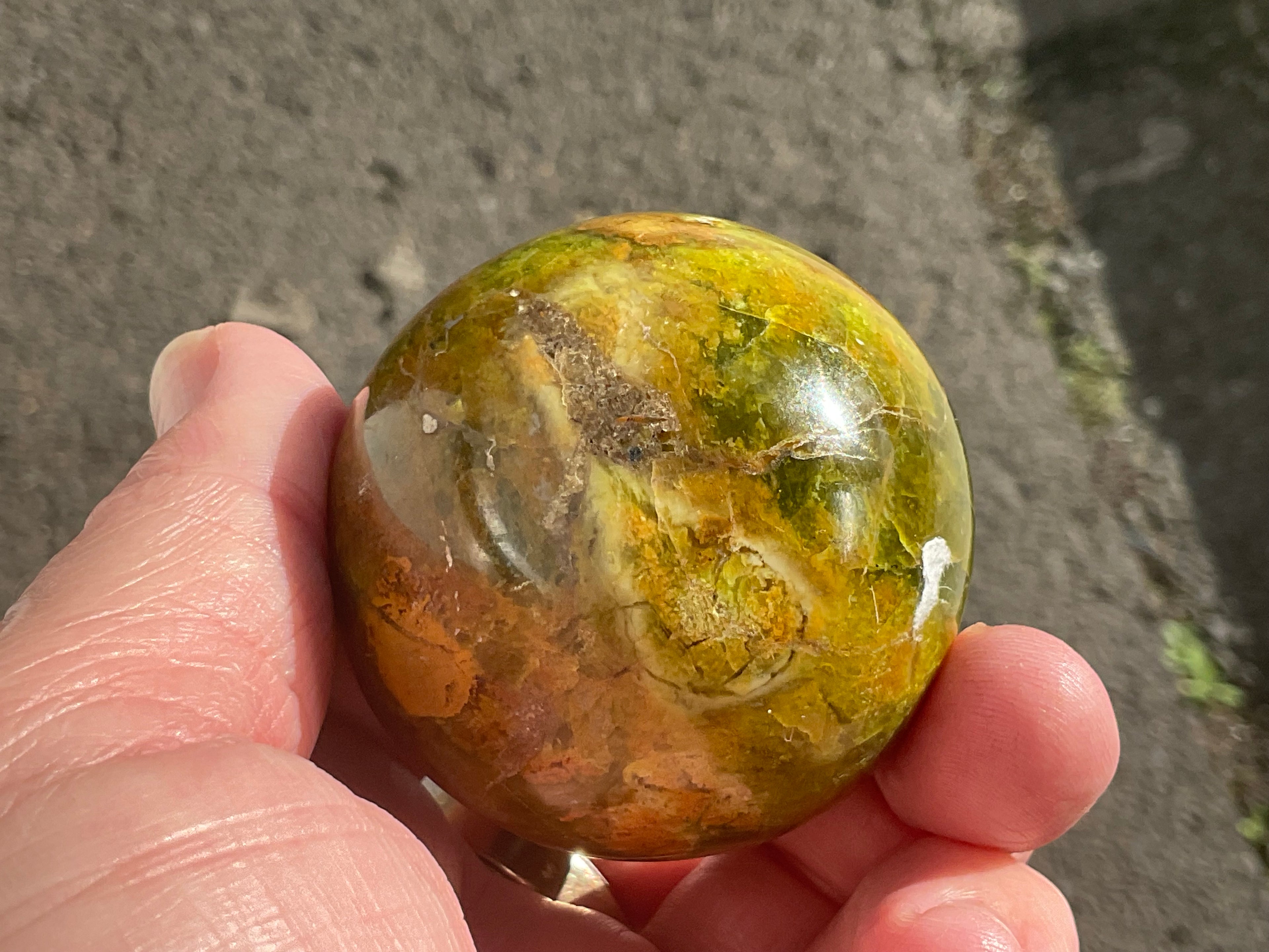 159g Green Common Opal Sphere 1A (imperfect)
