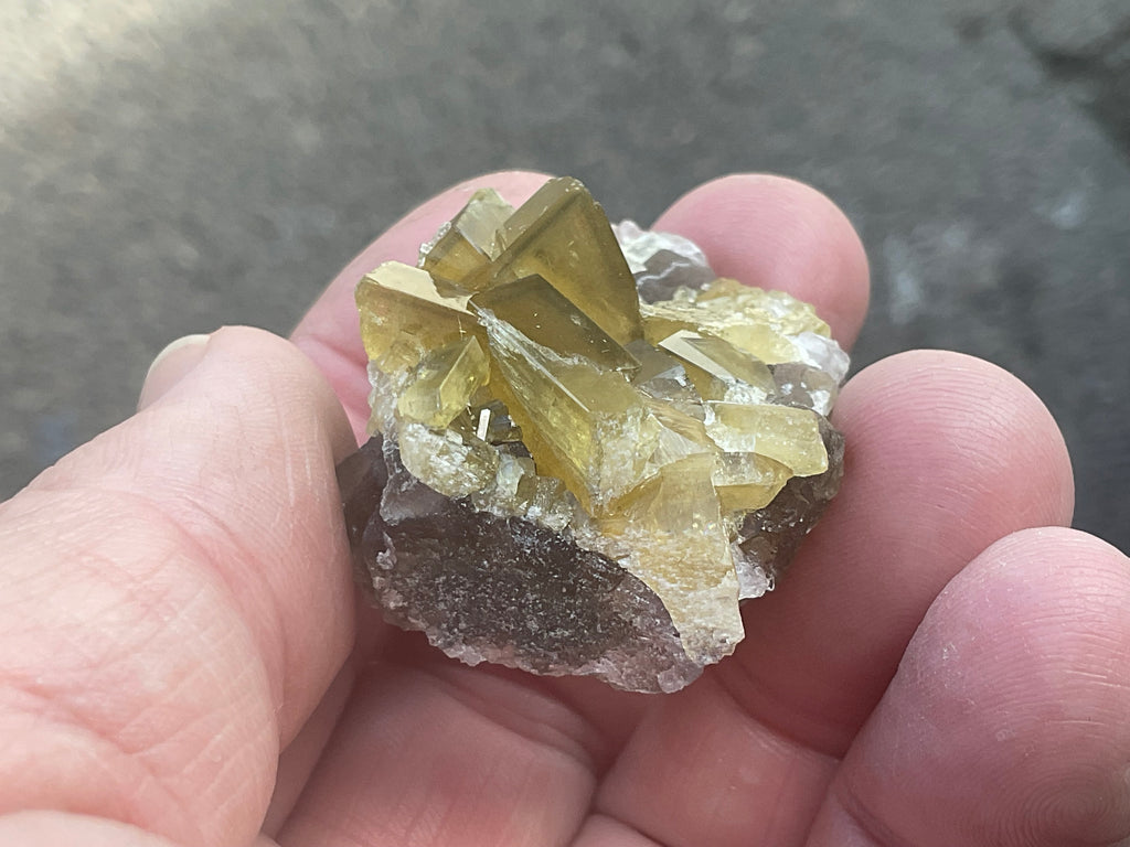 40g Tabular Golden Baryte on Botryoidal Fluorite Specimen 1A from Jiangxi