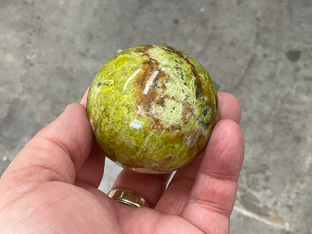 195g Green Common Opal Sphere 1B (imperfect)