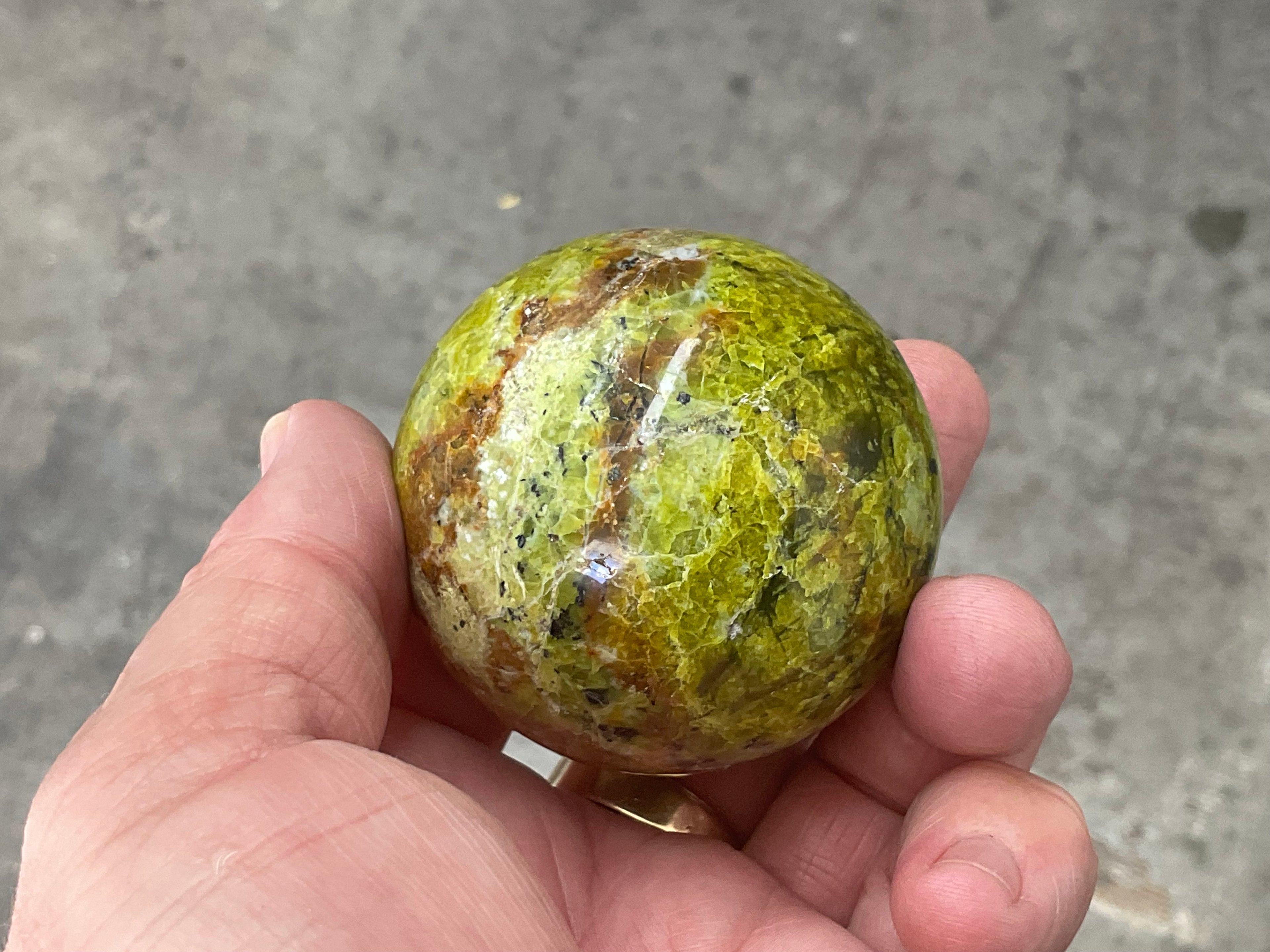 195g Green Common Opal Sphere 1B (imperfect)