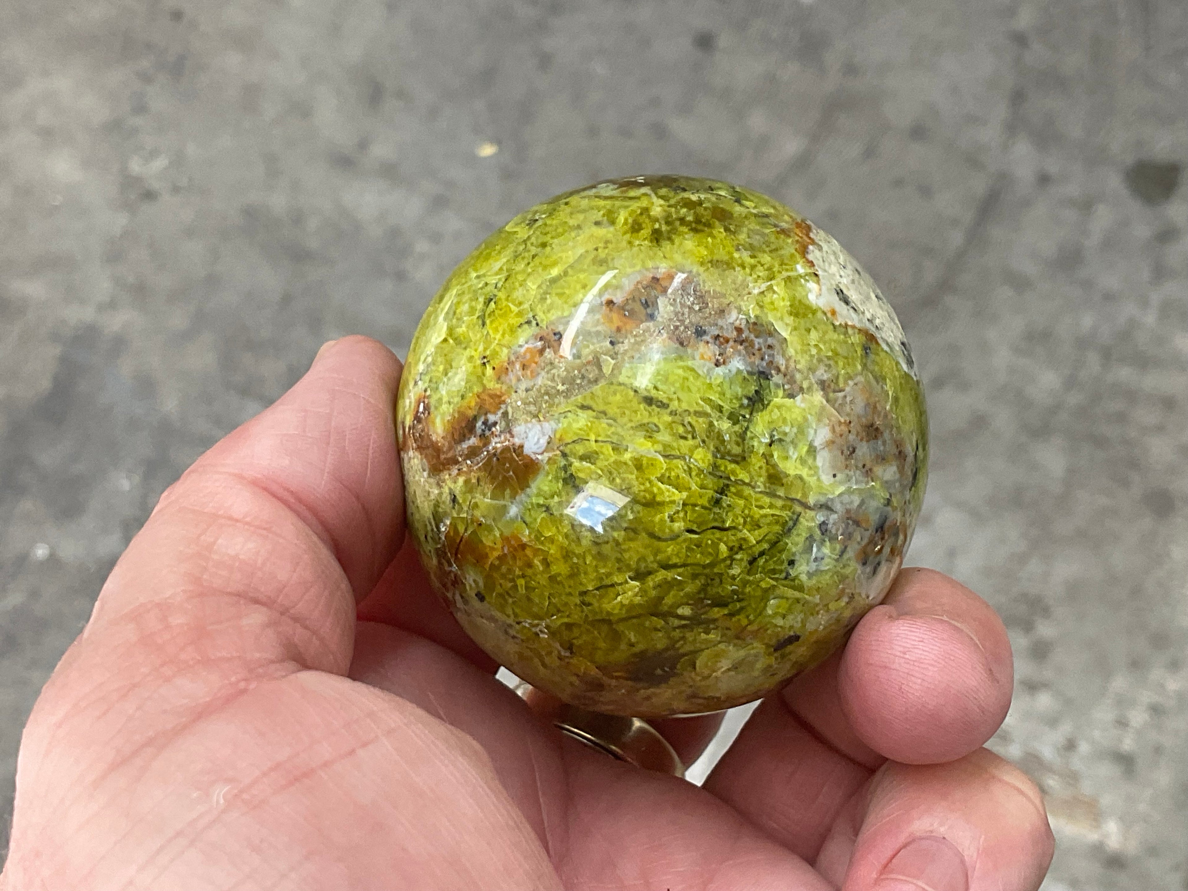 195g Green Common Opal Sphere 1B (imperfect)