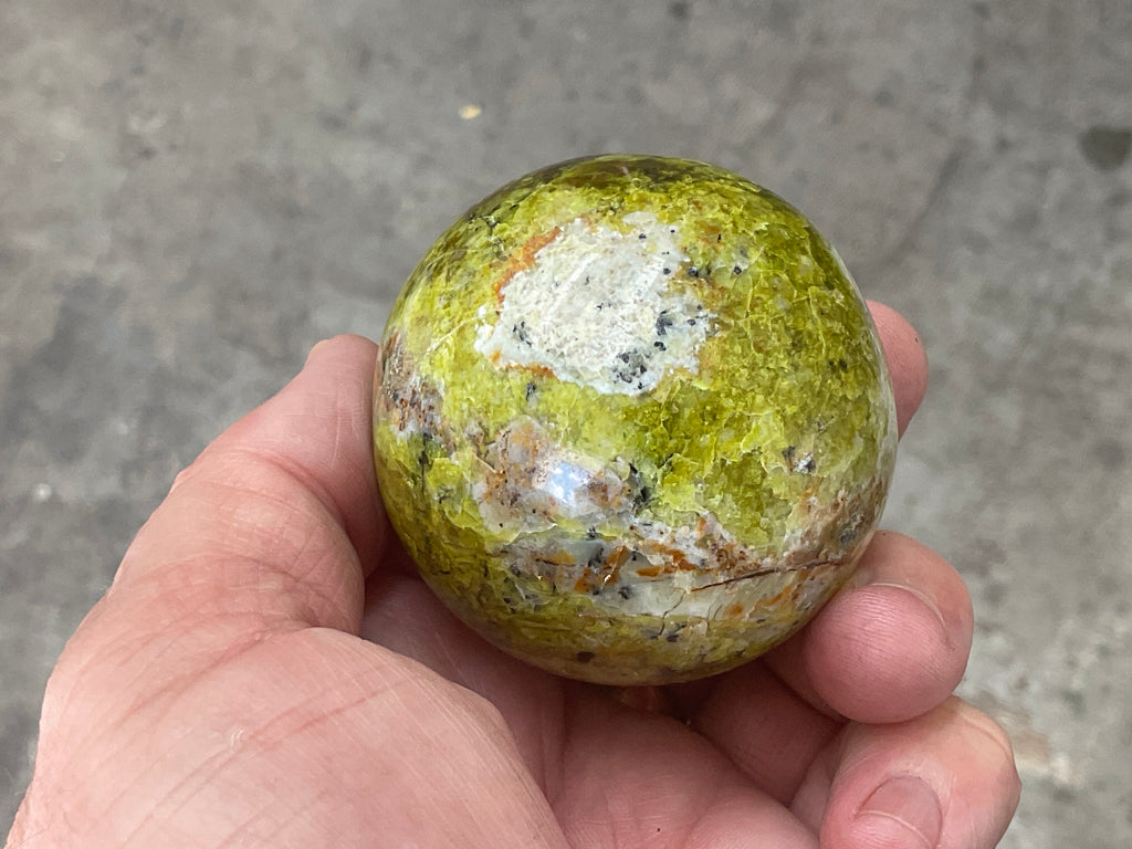 195g Green Common Opal Sphere 1B (imperfect)