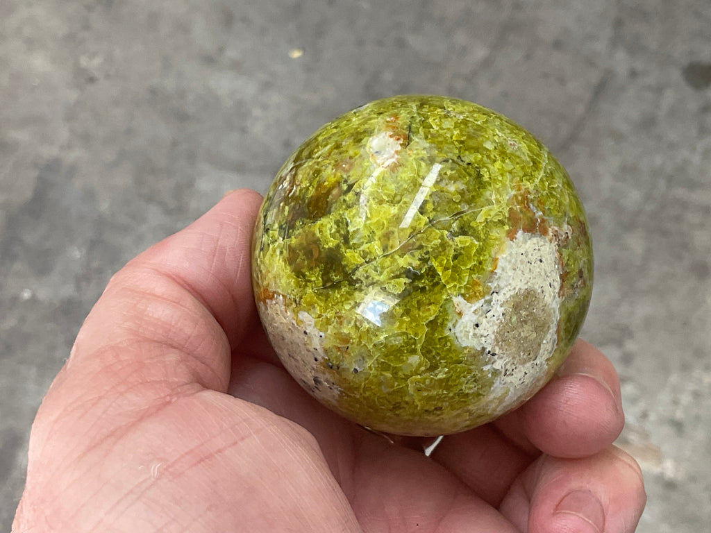195g Green Common Opal Sphere 1B (imperfect)