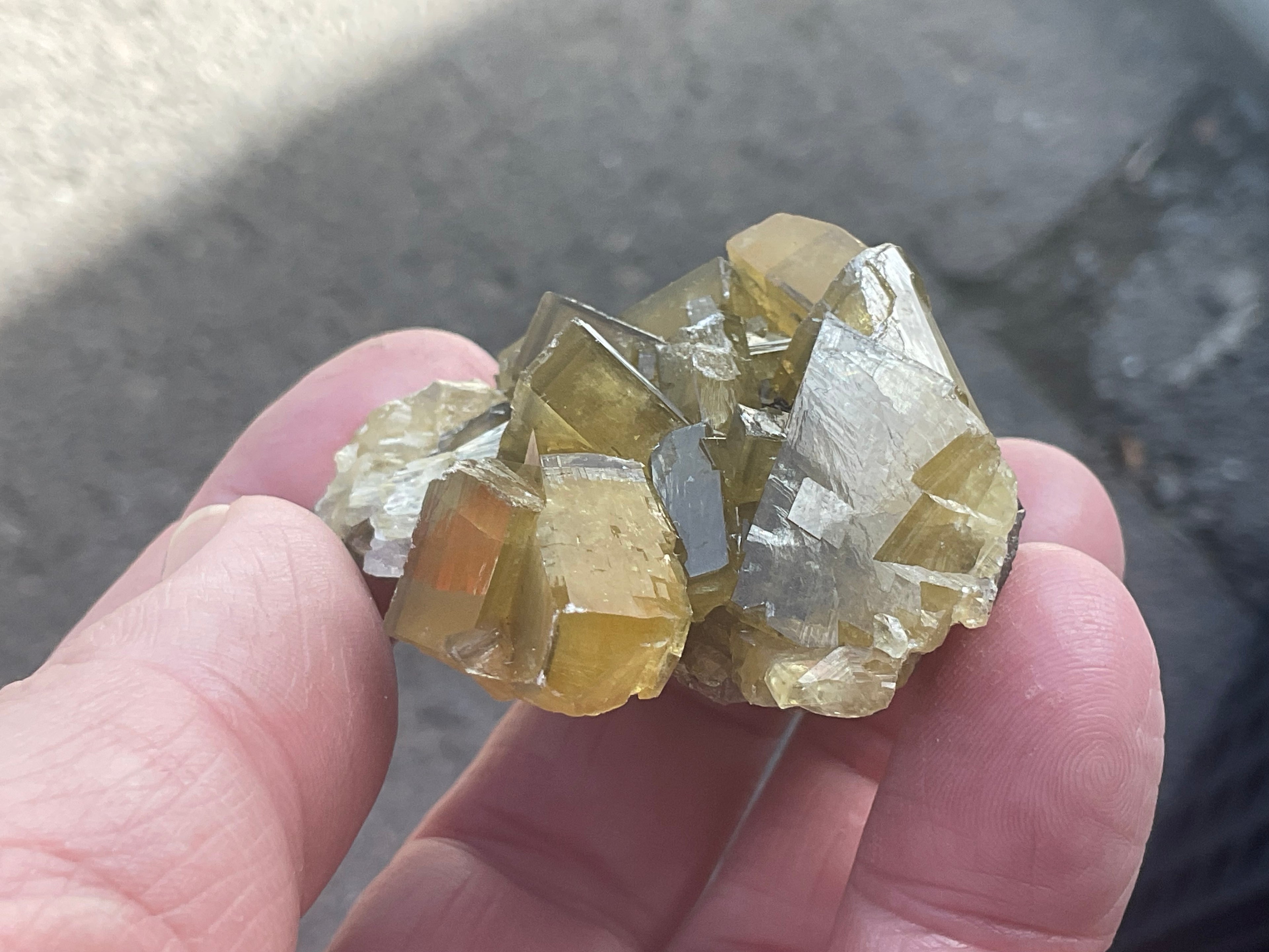 90g Tabular Golden Baryte on Botryoidal Fluorite Specimen 1B from Jiangxi
