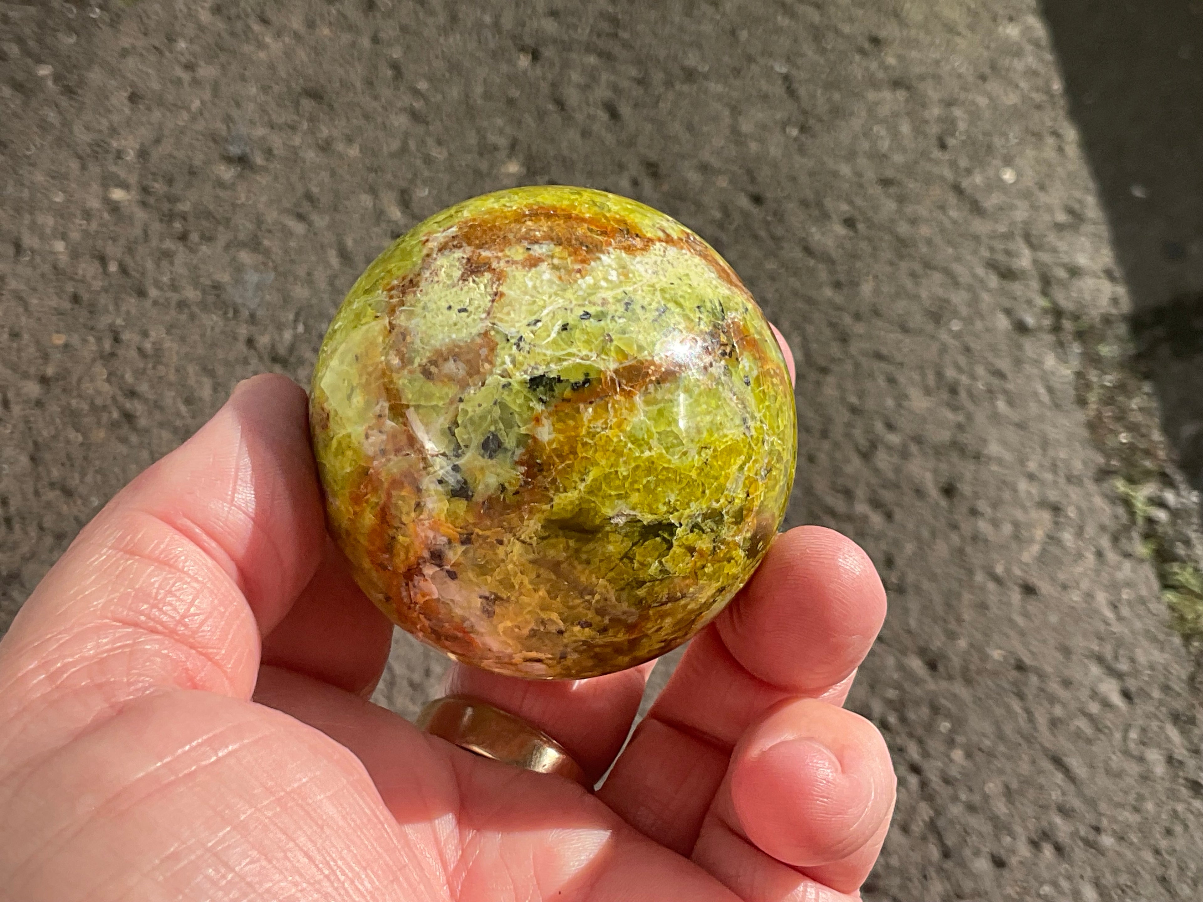 195g Green Common Opal Sphere 1B (imperfect)