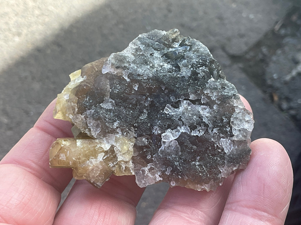 90g Tabular Golden Baryte on Botryoidal Fluorite Specimen 1B from Jiangxi