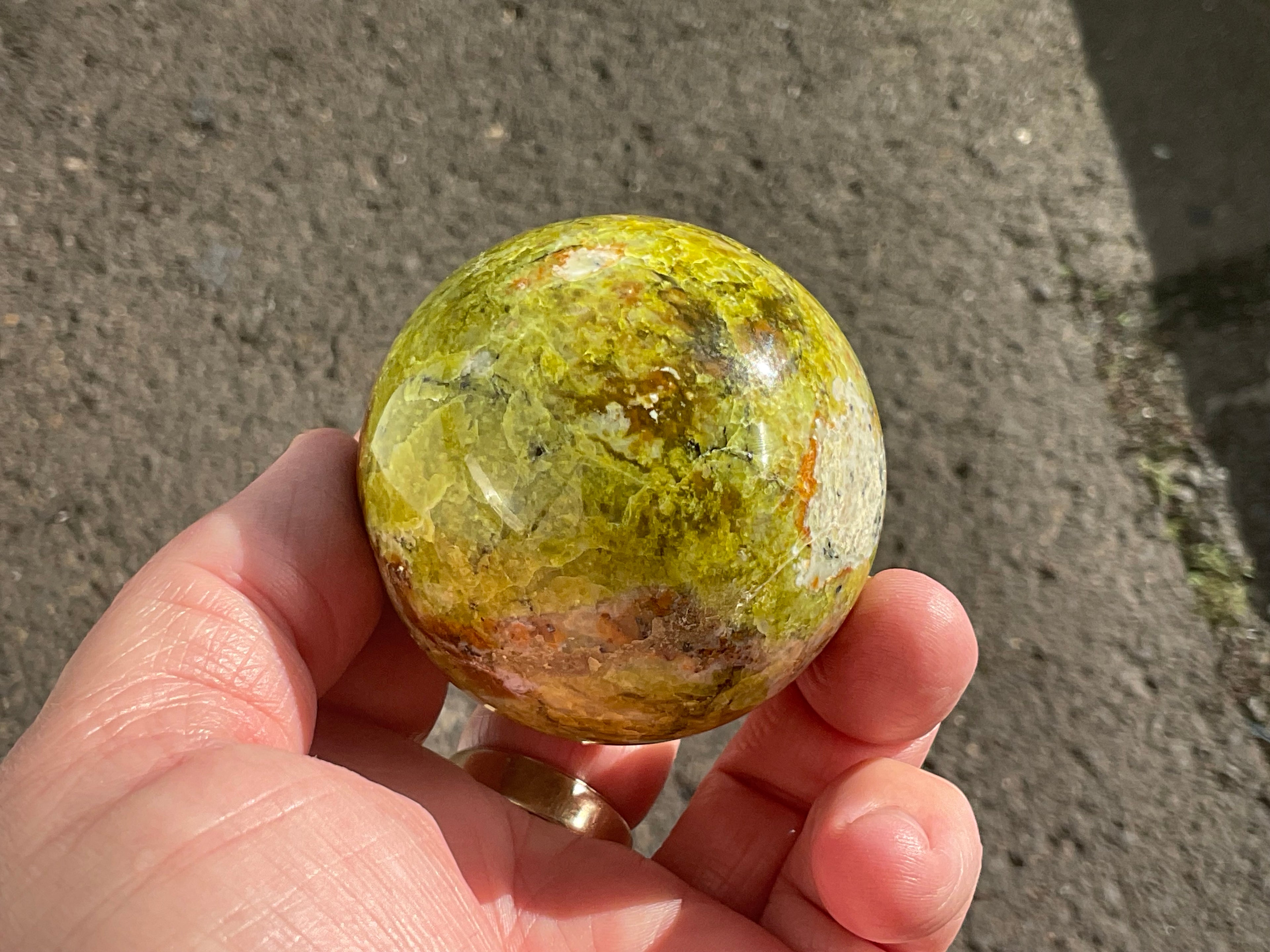195g Green Common Opal Sphere 1B (imperfect)