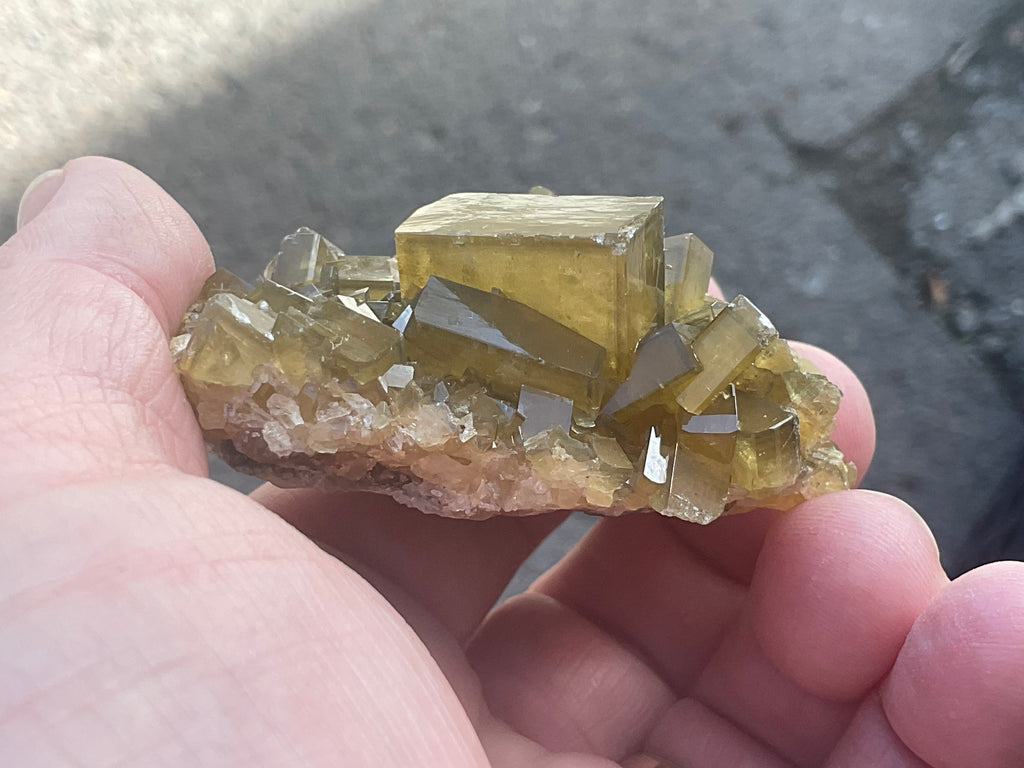 132g Tabular Golden Baryte on Botryoidal Fluorite Specimen 1C from Jiangxi
