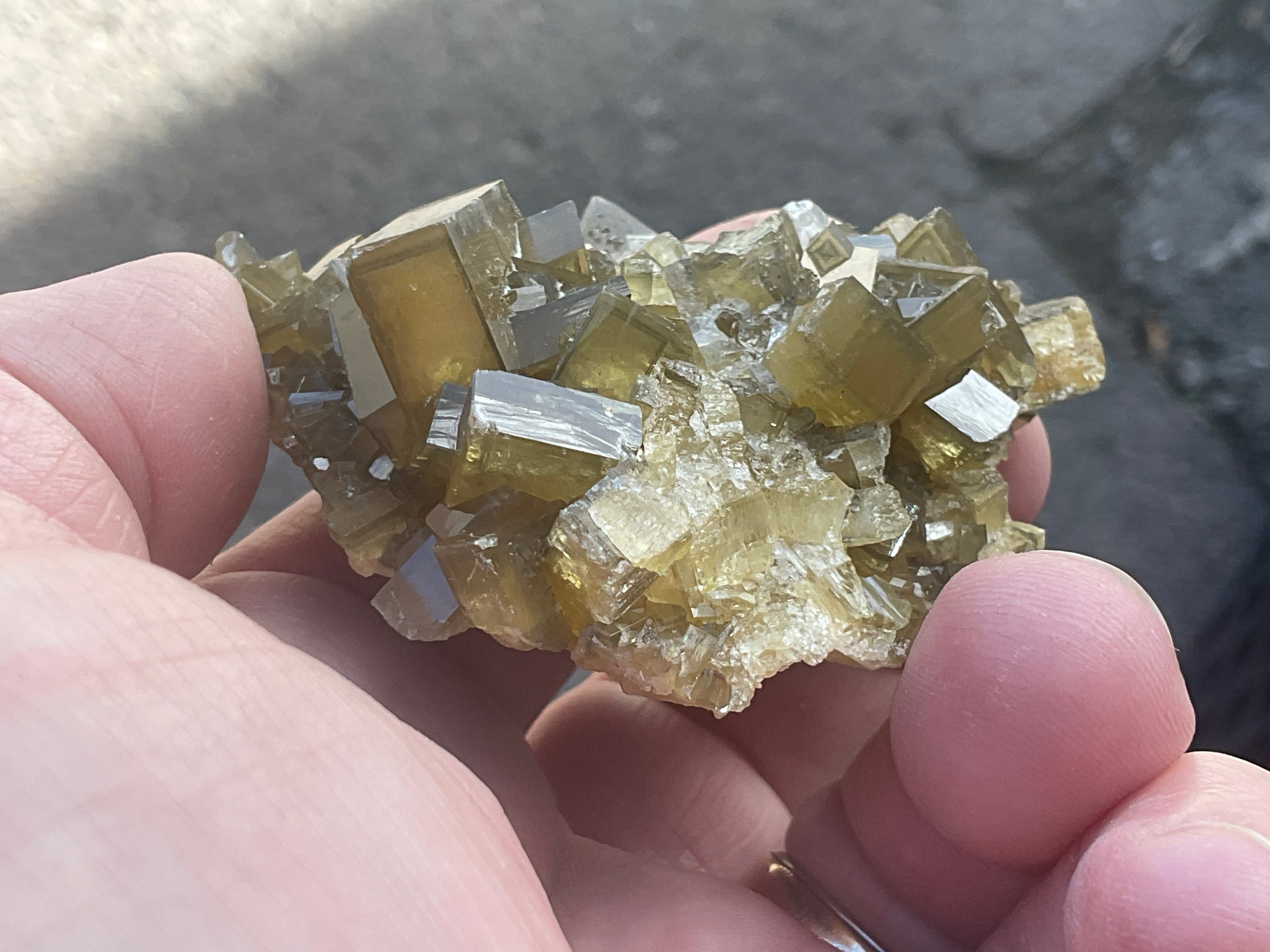 132g Tabular Golden Baryte on Botryoidal Fluorite Specimen 1C from Jiangxi