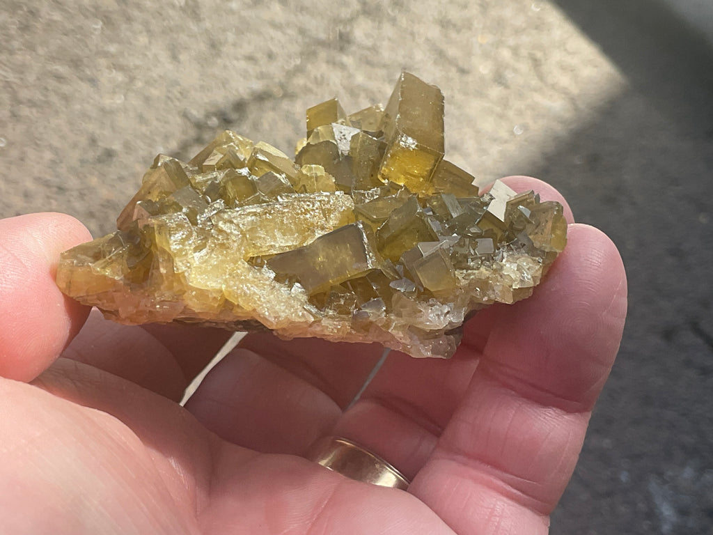132g Tabular Golden Baryte on Botryoidal Fluorite Specimen 1C from Jiangxi