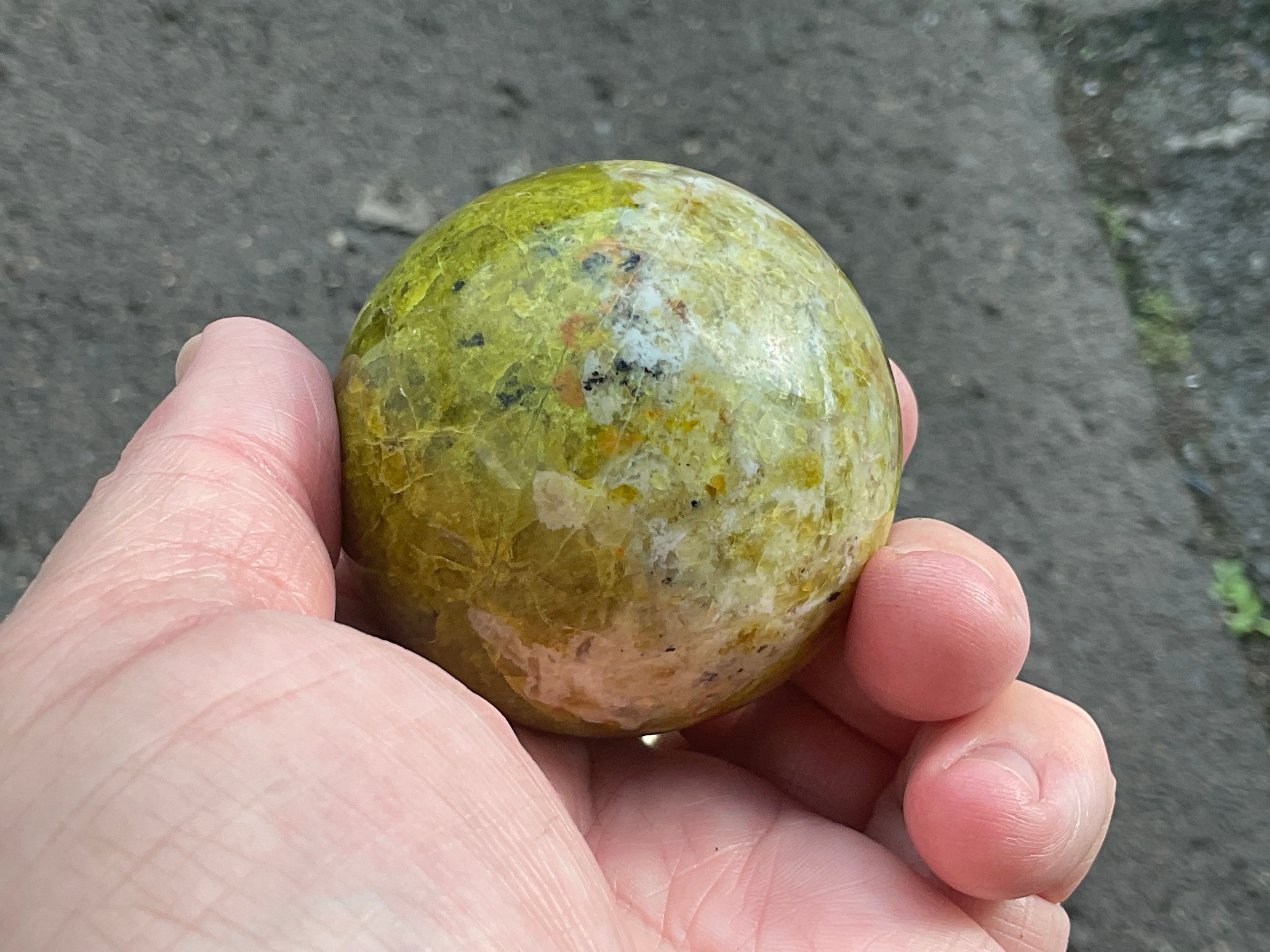 179g Green Common Opal Sphere 2C (Imperfect)