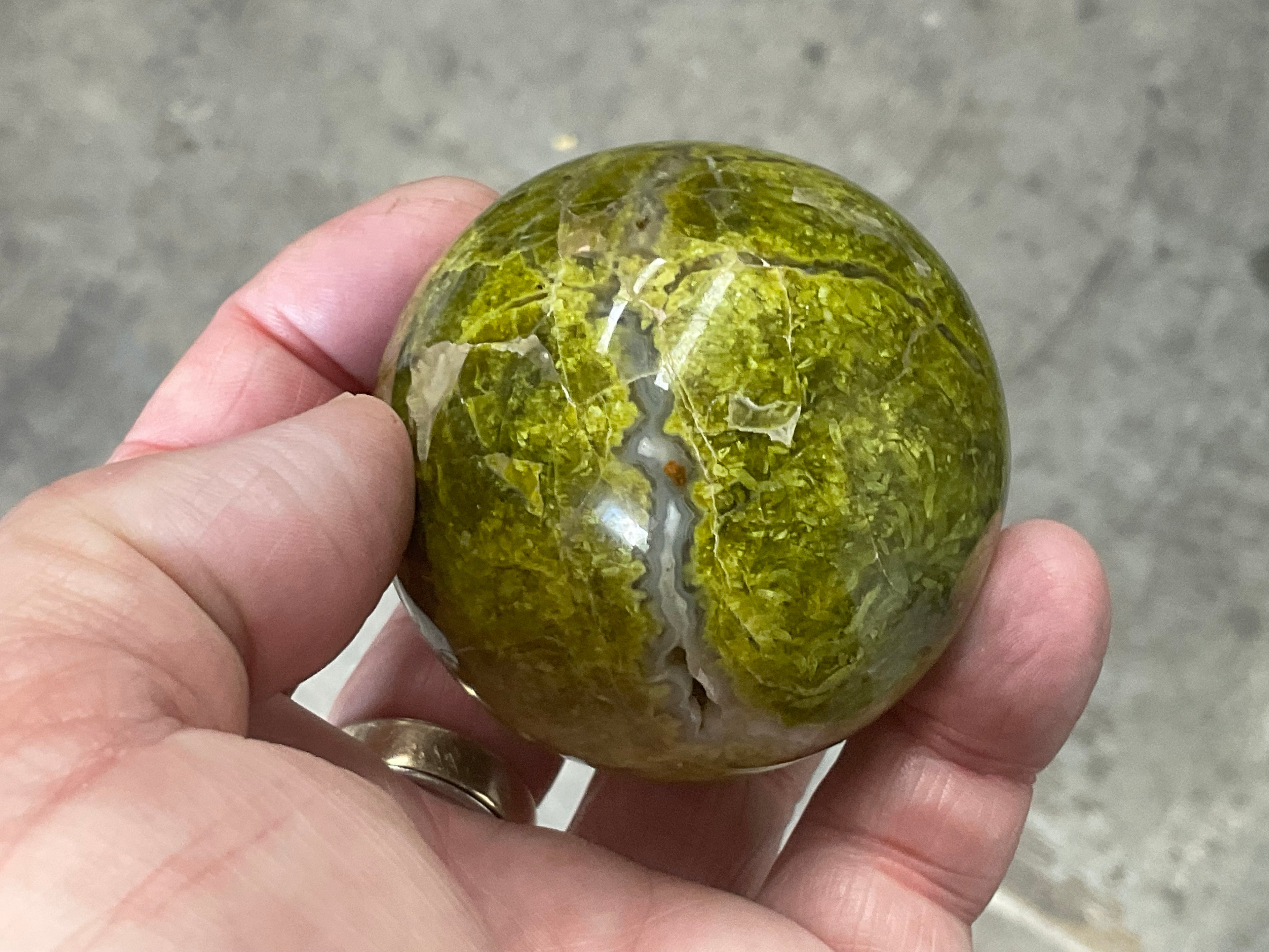 216g Green Common Opal Sphere 3A (Imperfect)