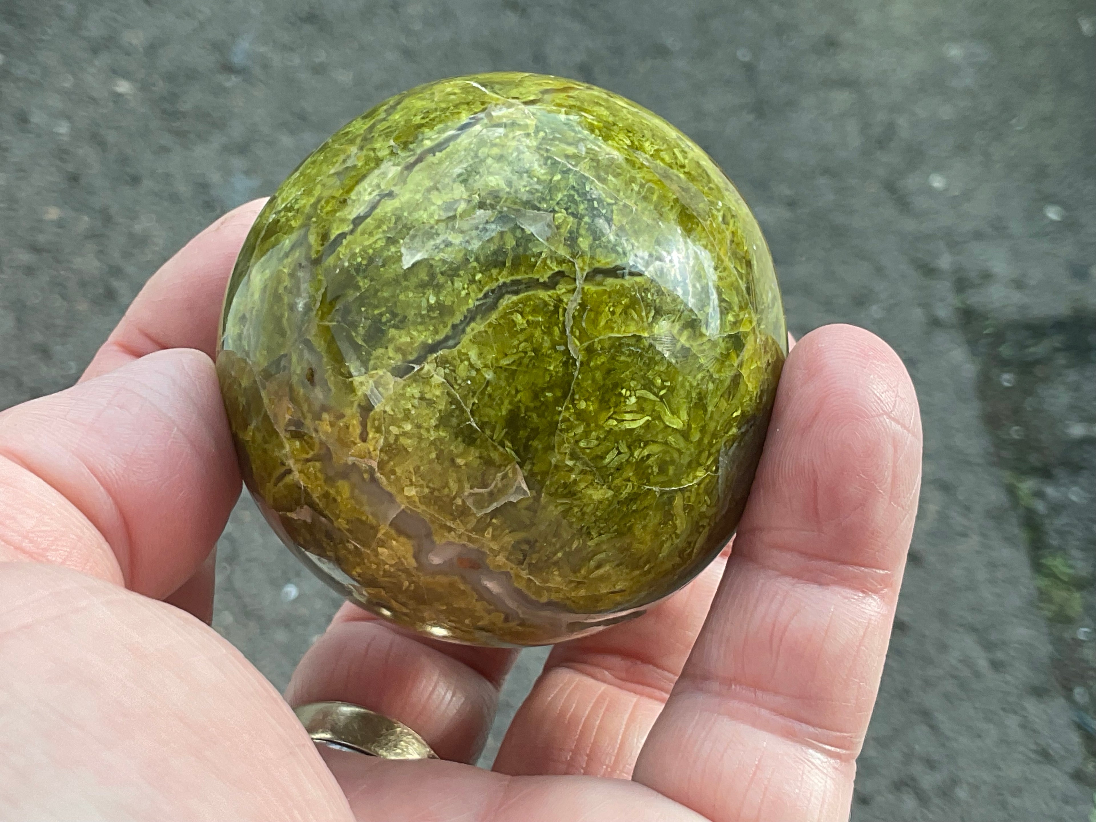 216g Green Common Opal Sphere 3A (Imperfect)