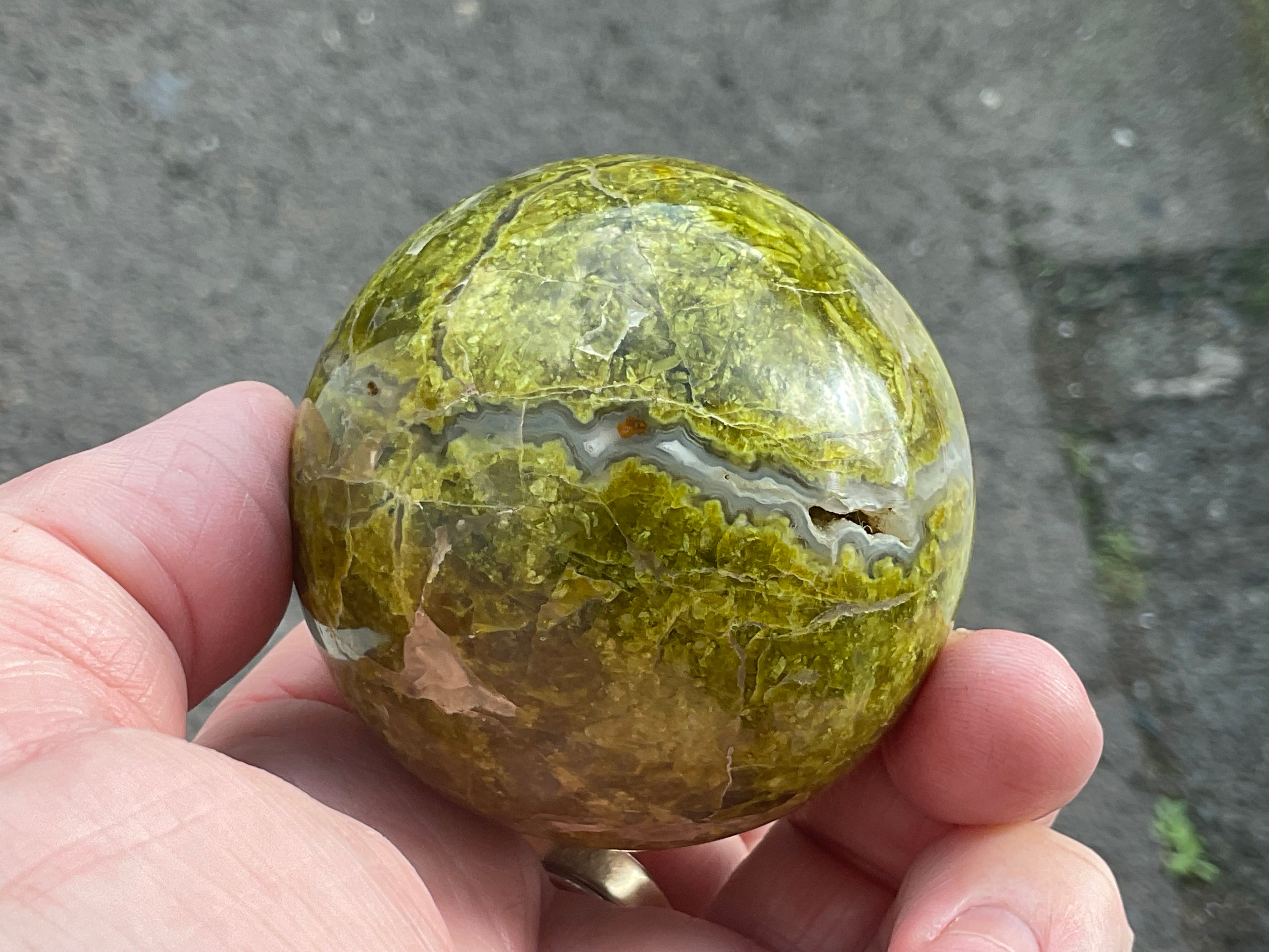 216g Green Common Opal Sphere 3A (Imperfect)