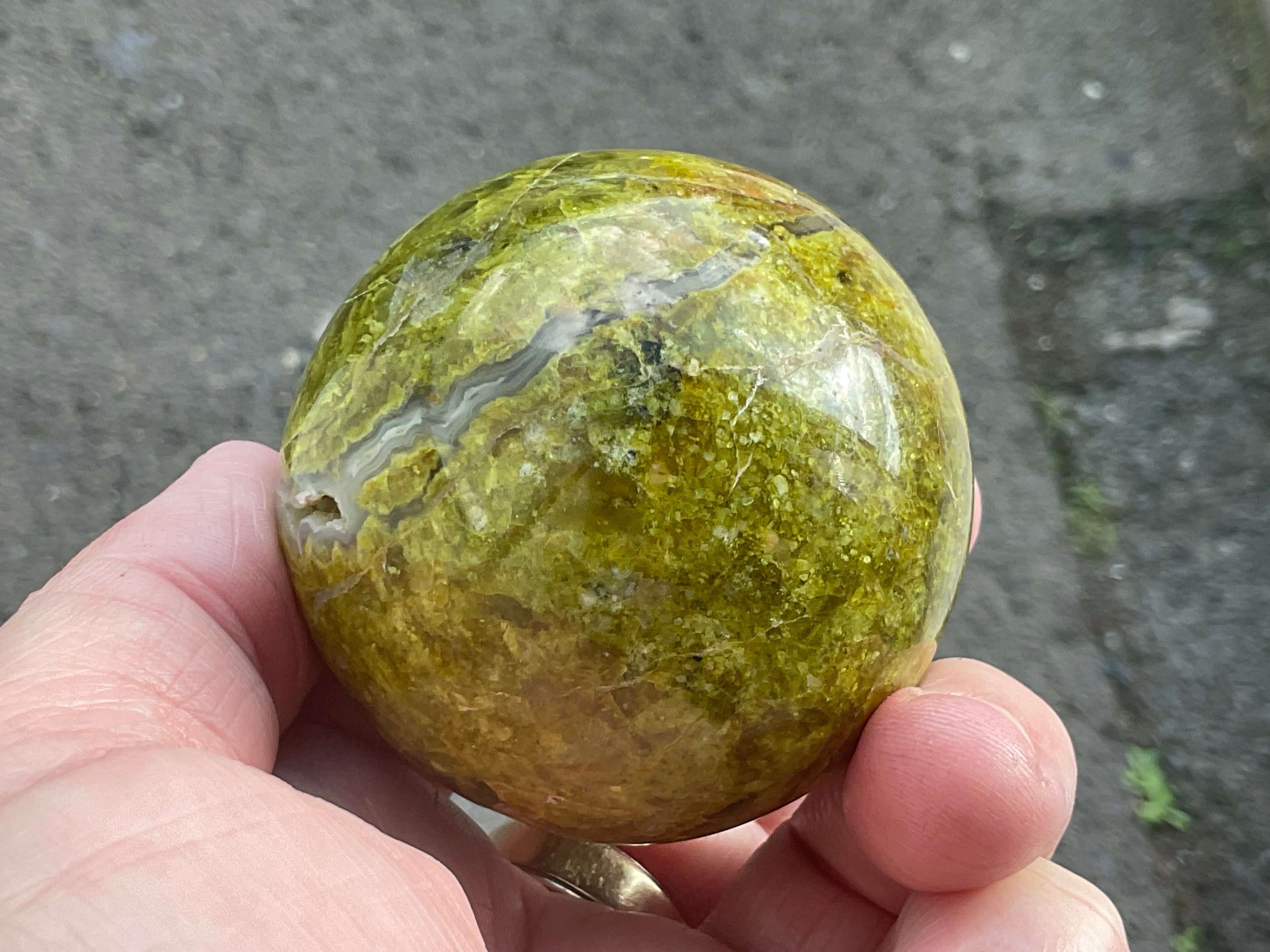 216g Green Common Opal Sphere 3A (Imperfect)