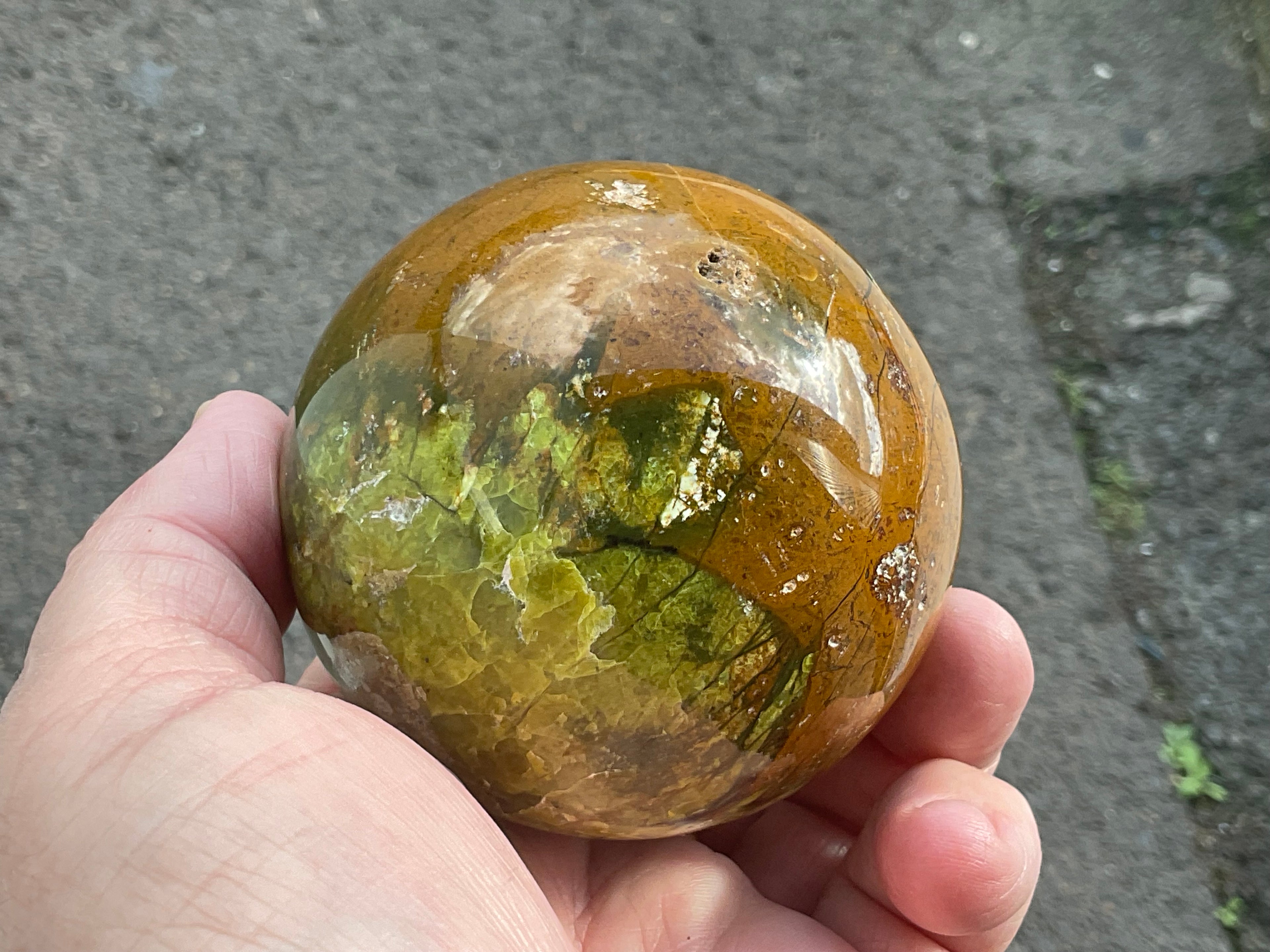 450g Green Common Opal Sphere 3C (Imperfect)