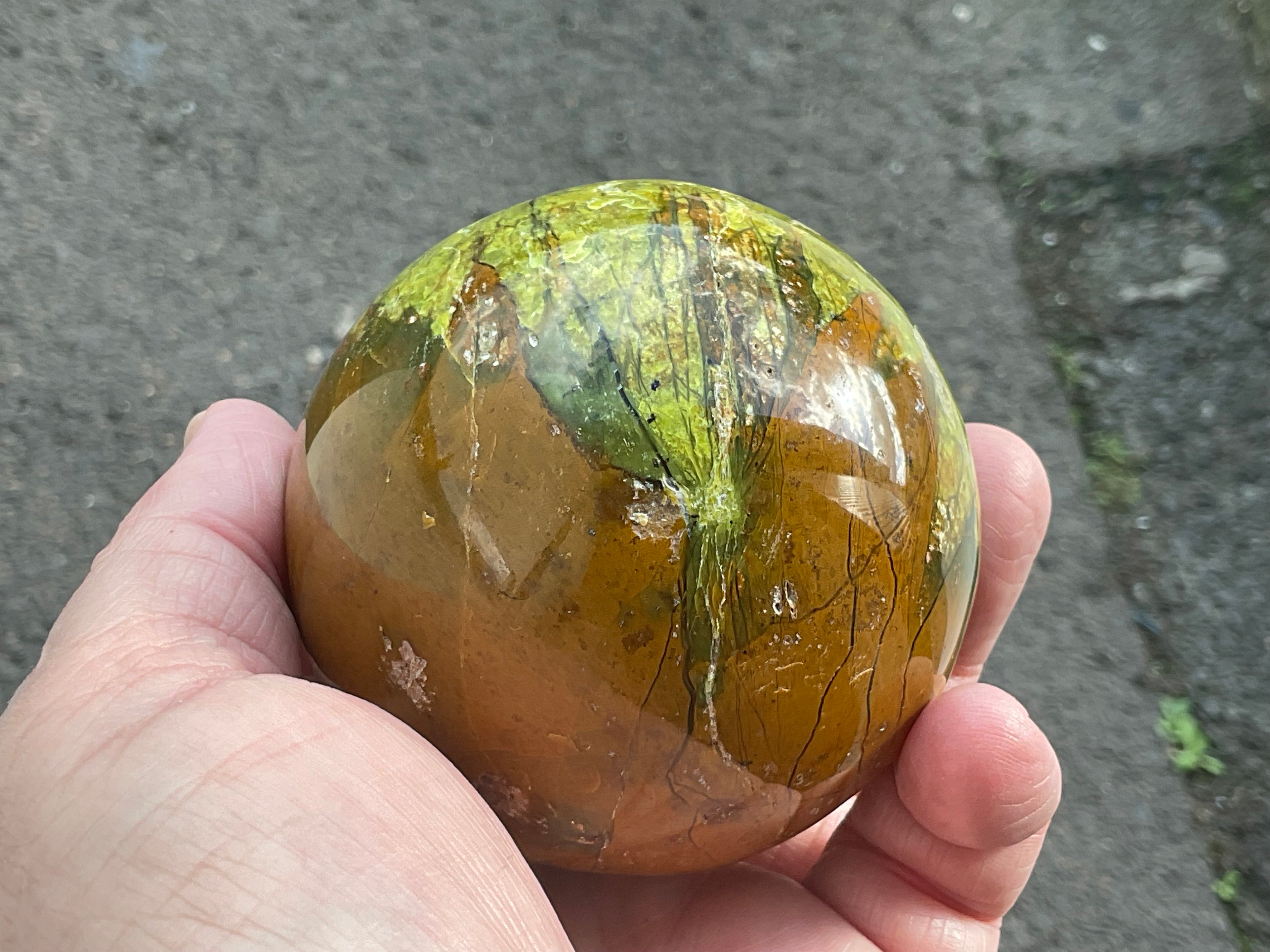 450g Green Common Opal Sphere 3C (Imperfect)