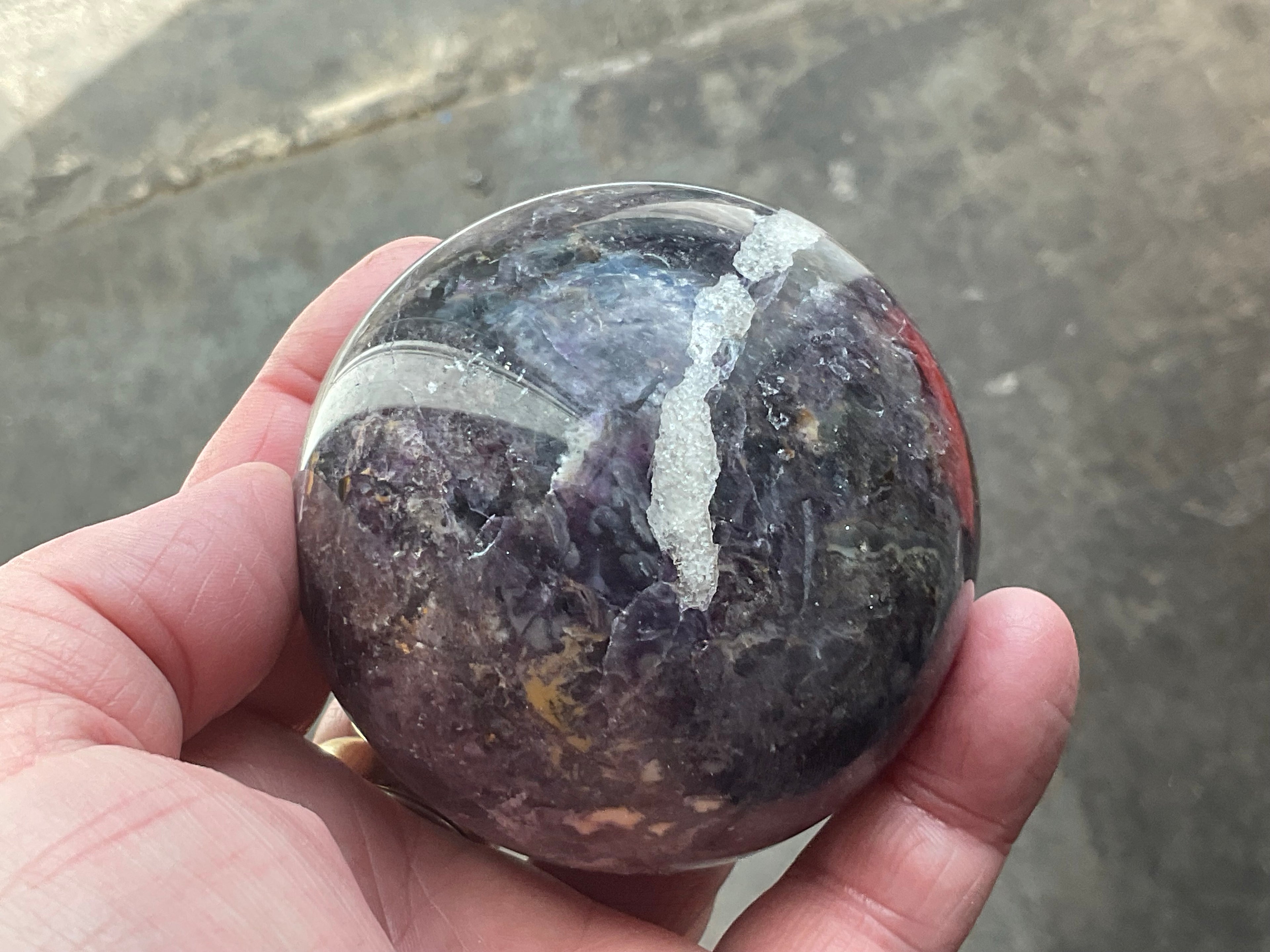 540g (Repaired) Brecciated Fluorite Sphere 3C