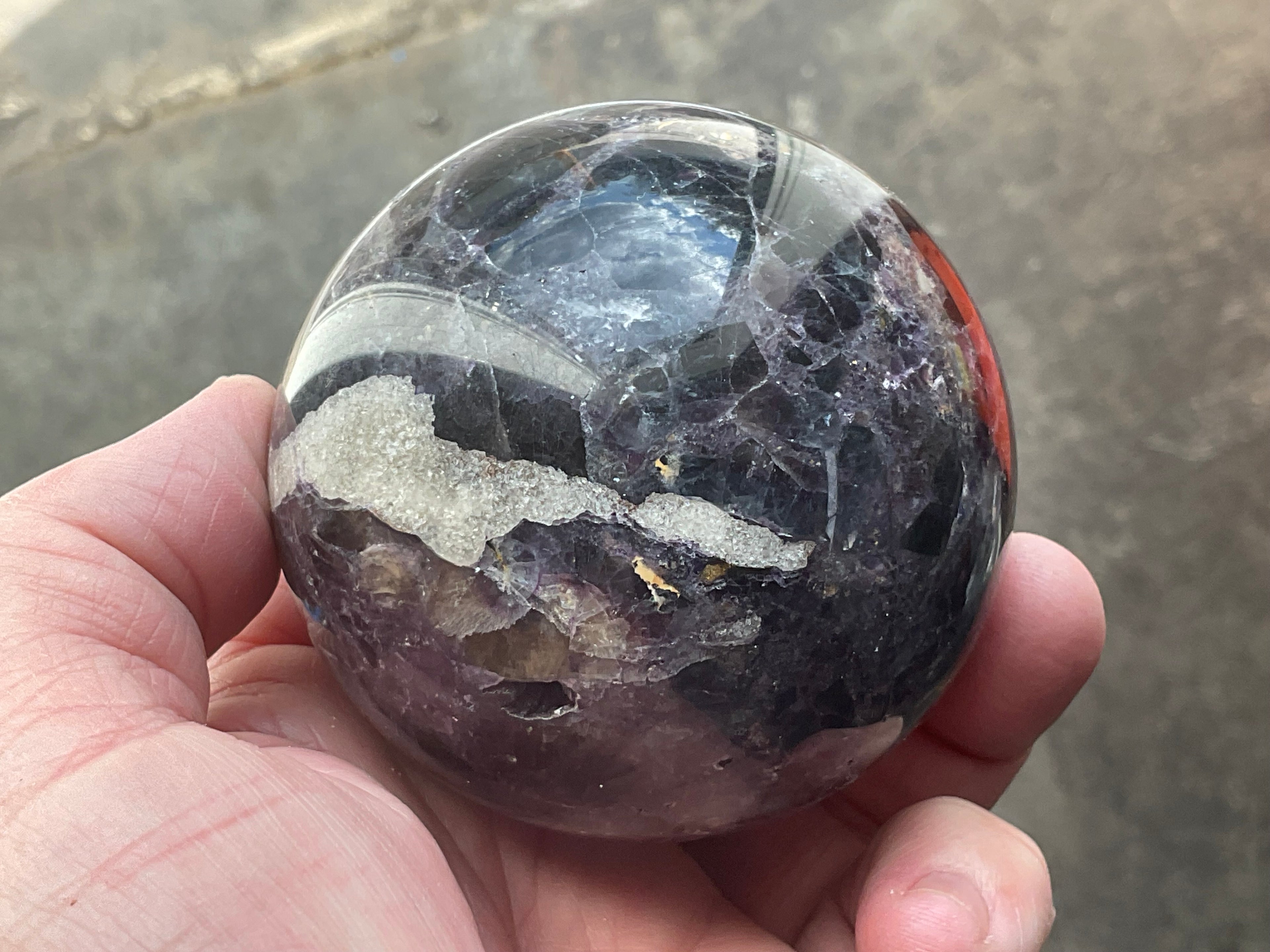 540g (Repaired) Brecciated Fluorite Sphere 3C