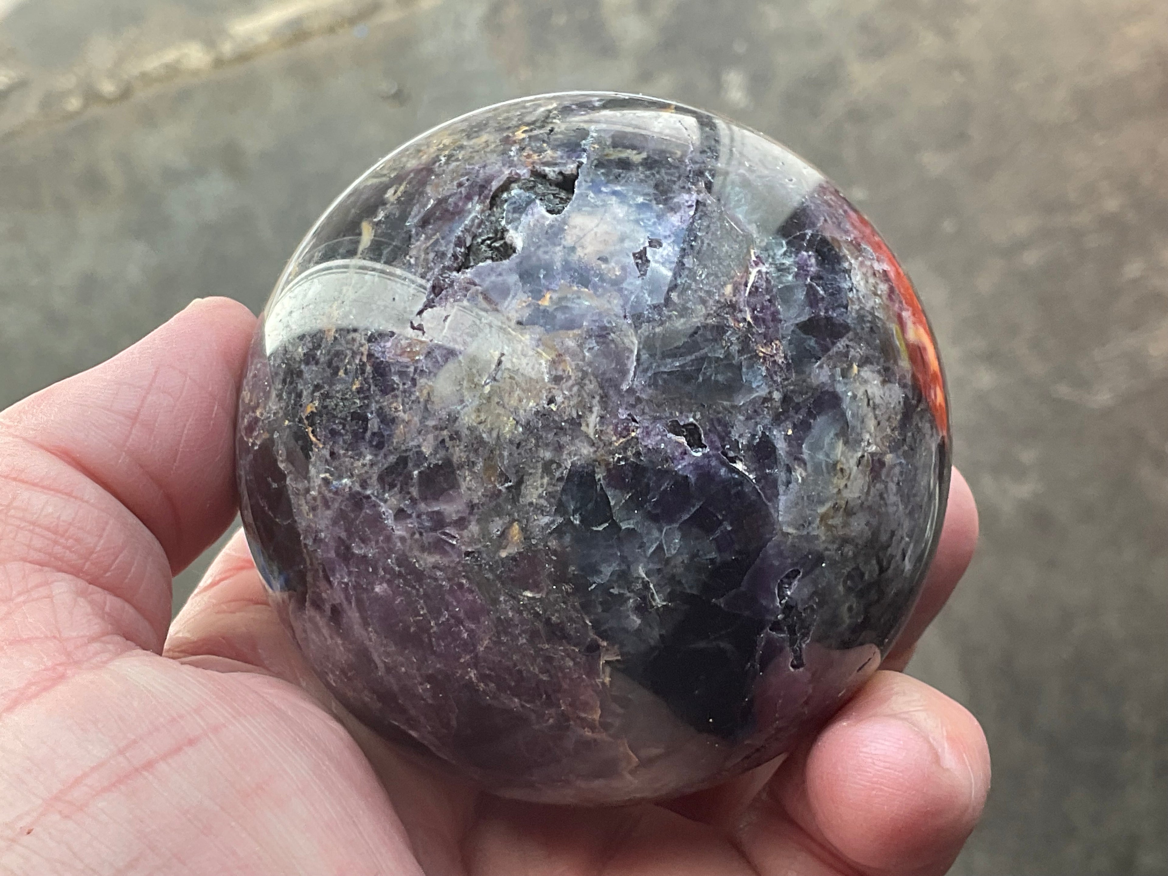 540g (Repaired) Brecciated Fluorite Sphere 3C