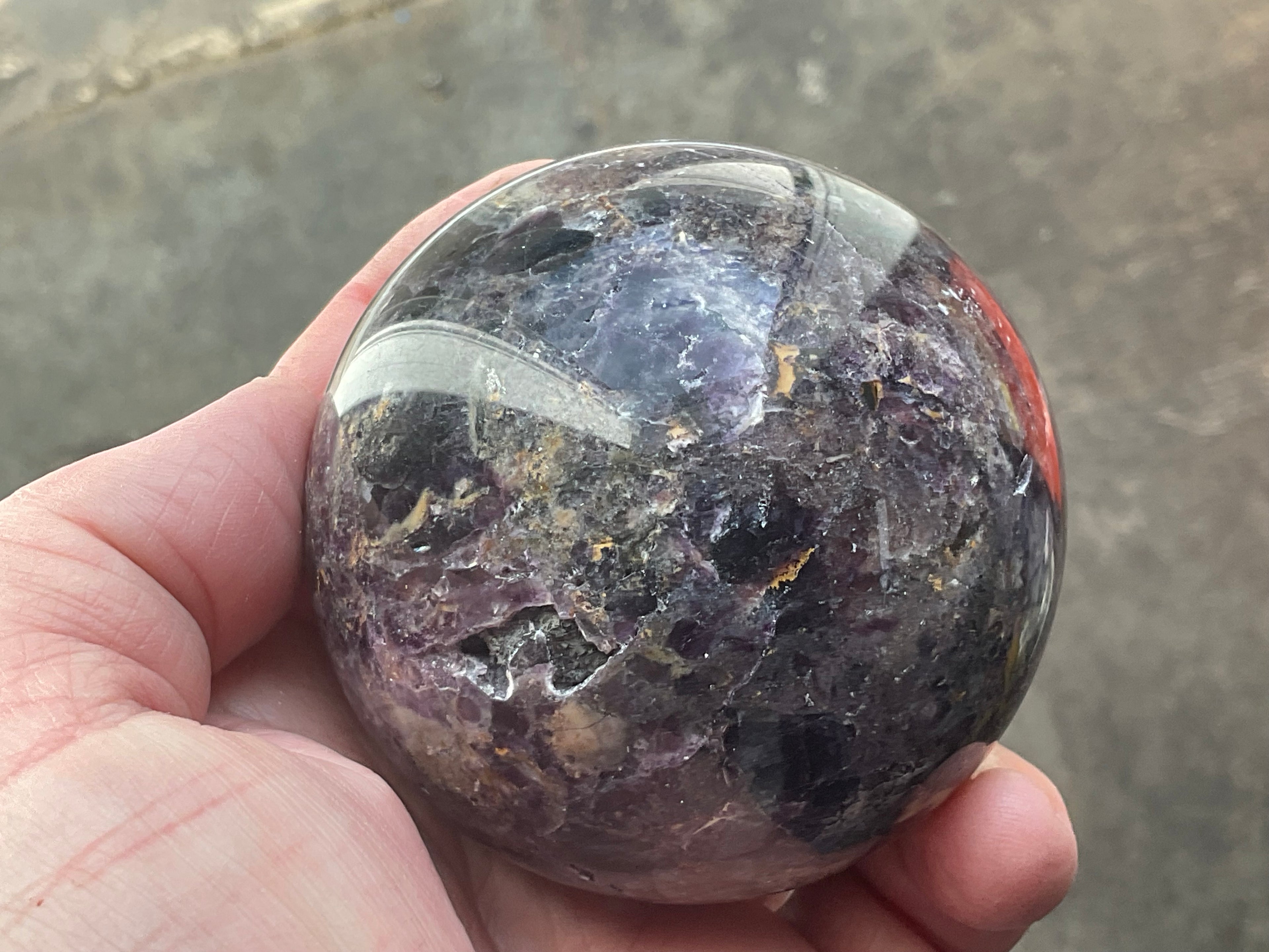 540g (Repaired) Brecciated Fluorite Sphere 3C