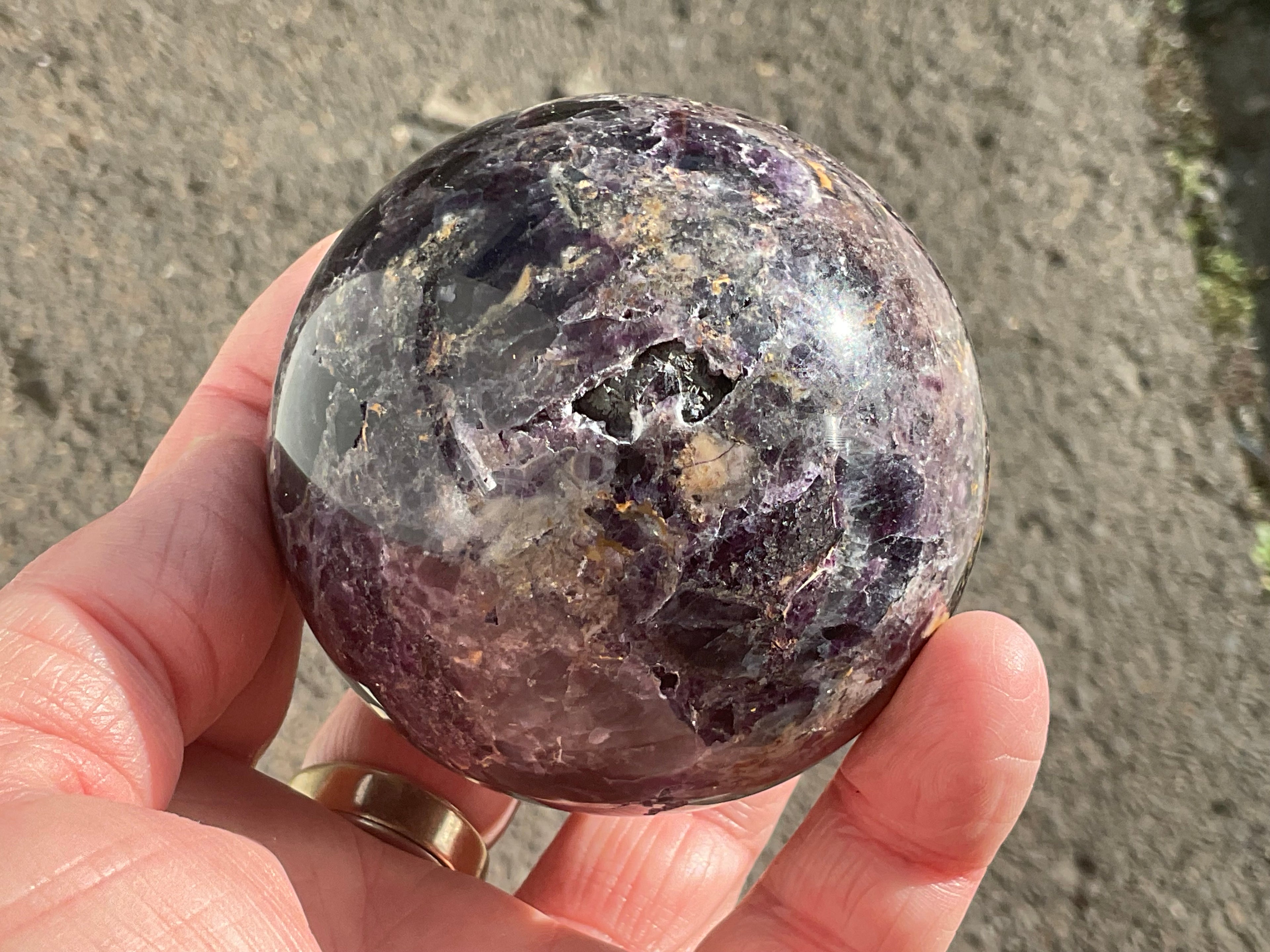 540g (Repaired) Brecciated Fluorite Sphere 3C
