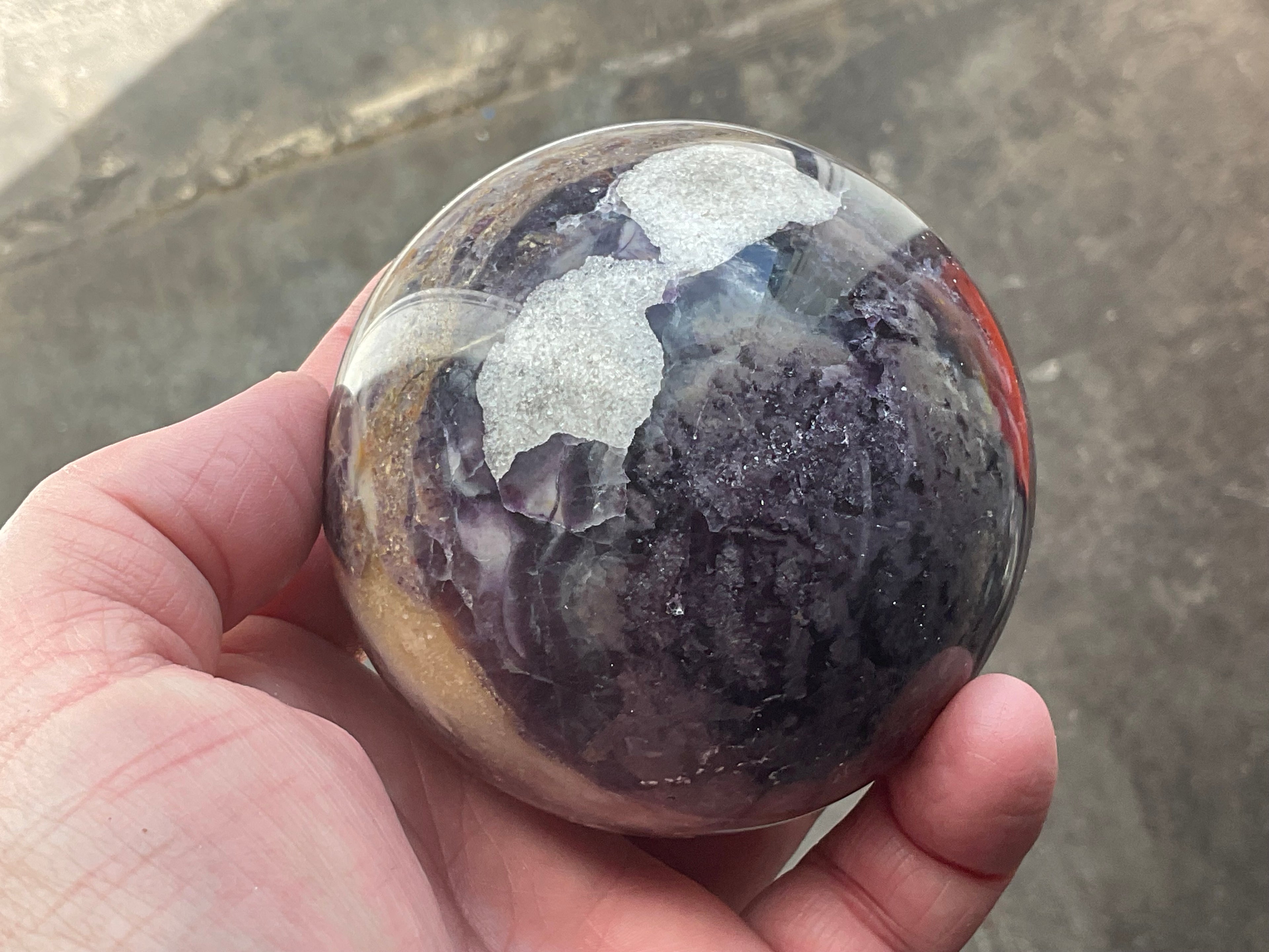 700g (Repaired) Brecciated Fluorite Sphere 4A