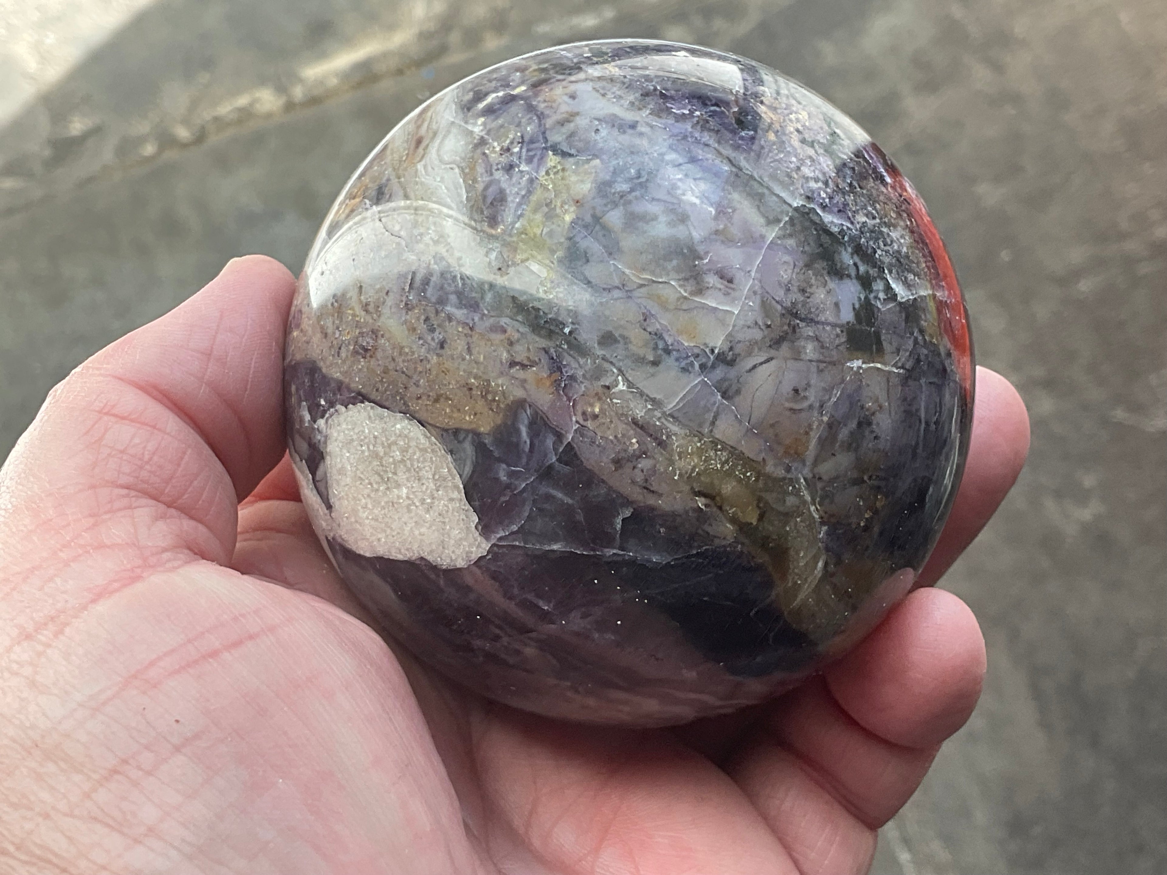 700g (Repaired) Brecciated Fluorite Sphere 4A
