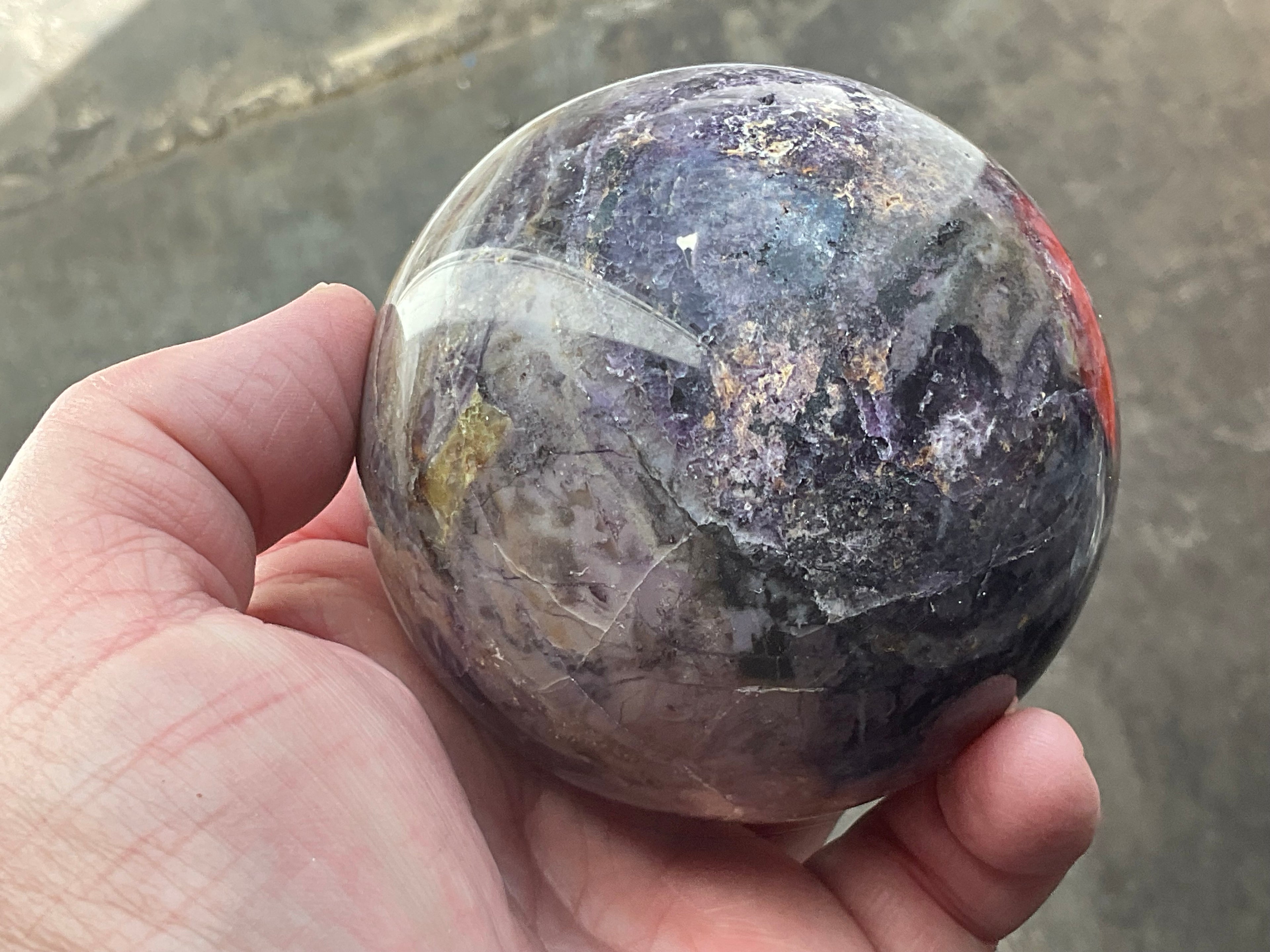 700g (Repaired) Brecciated Fluorite Sphere 4A