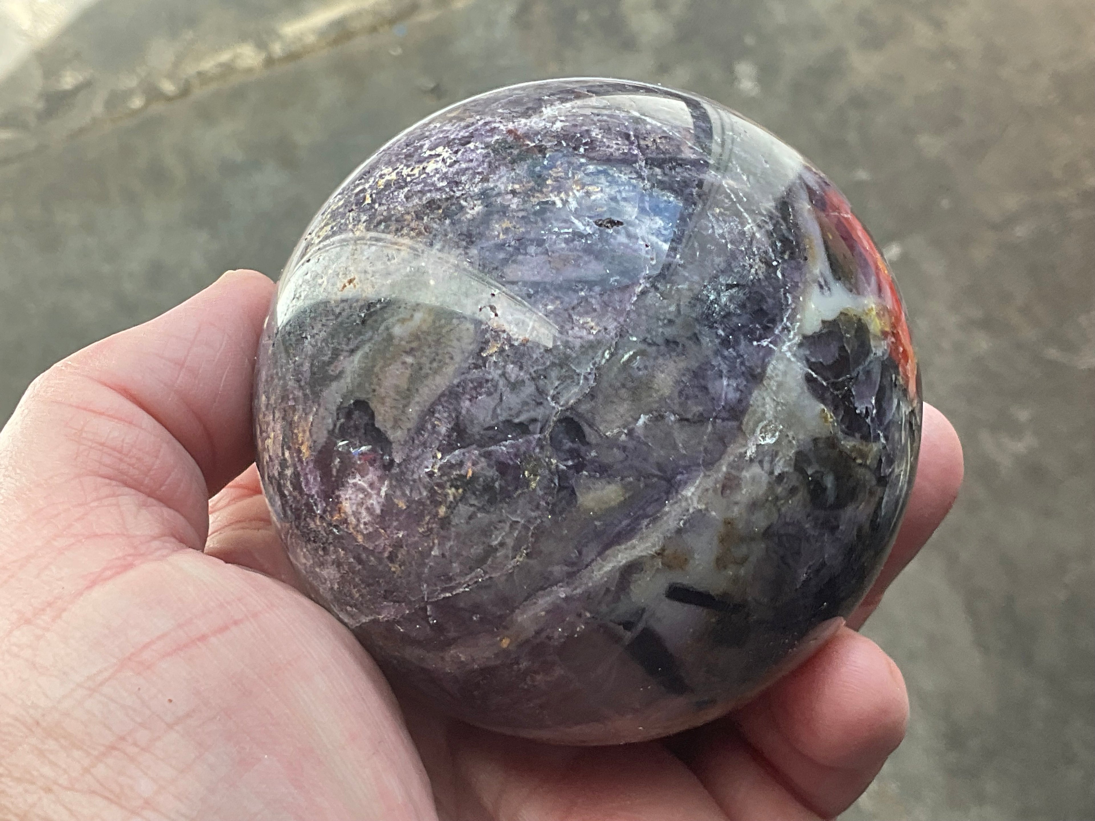 700g (Repaired) Brecciated Fluorite Sphere 4A